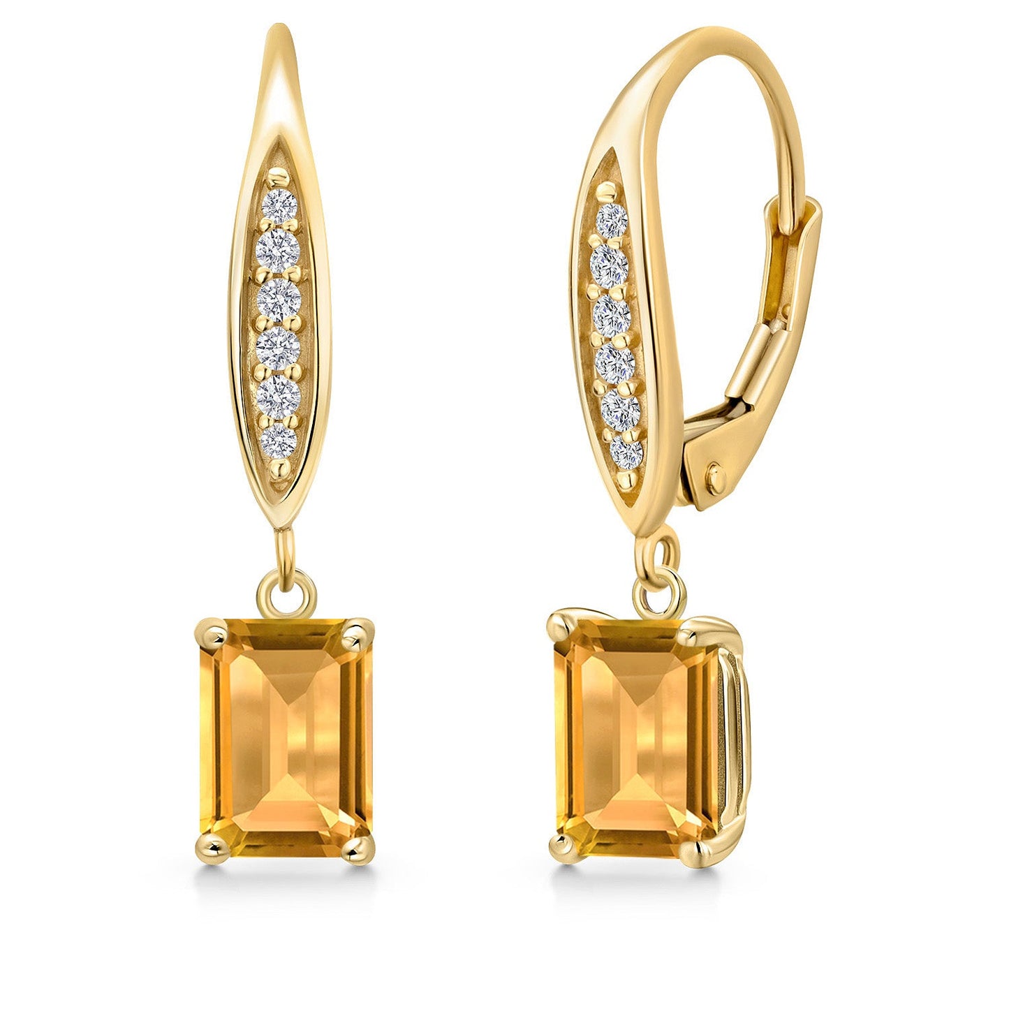 10K Yellow Gold 7X5MM Emerald Cut Gemstone Birthstone and Lab Grown Diamond Dangle Earrings For Women | Fine Jewelry Gifts for Her Mom Women Wife
