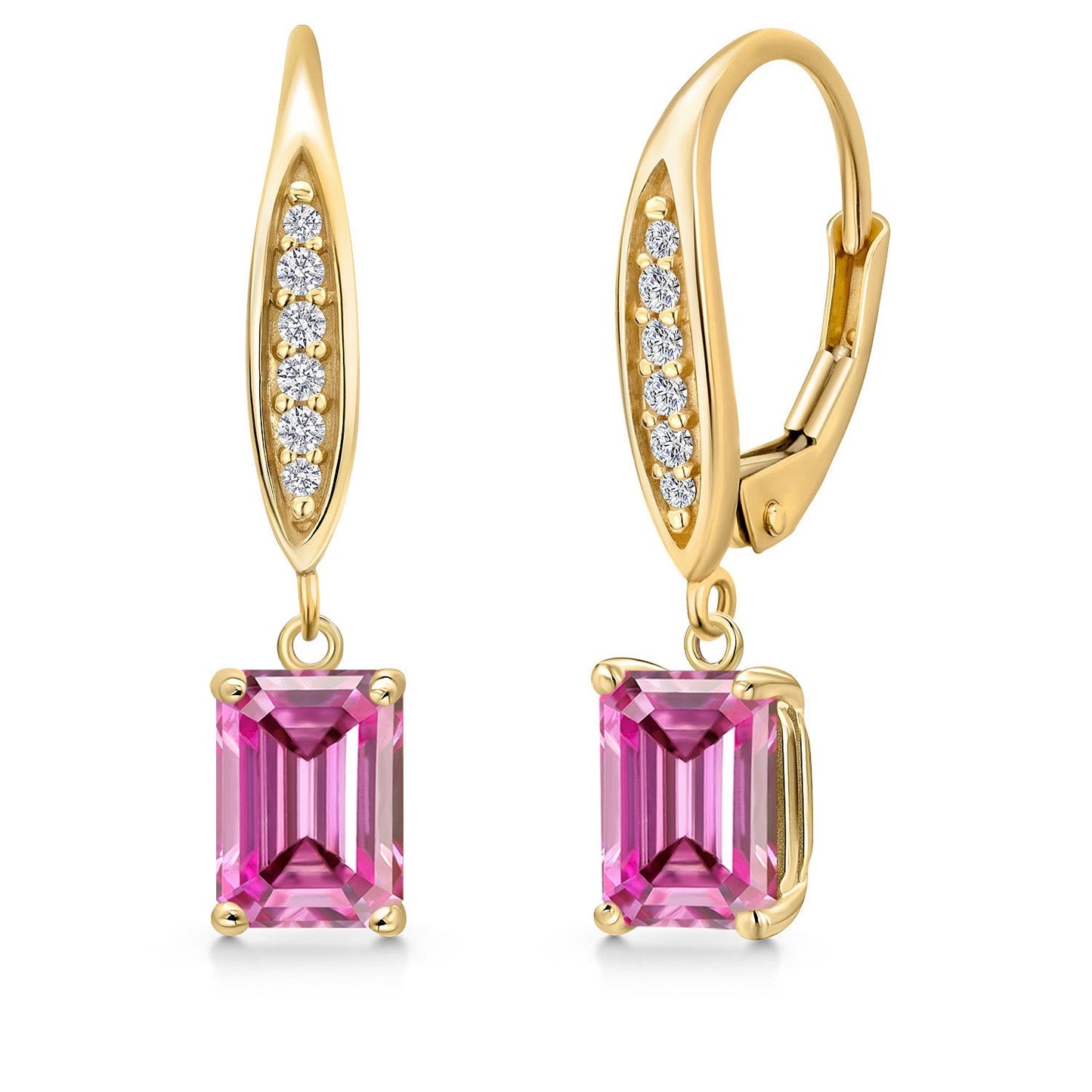 10K Yellow Gold 7X5MM Emerald Cut Gemstone Birthstone and Lab Grown Diamond Dangle Earrings For Women | Fine Jewelry Gifts for Her Mom Women Wife