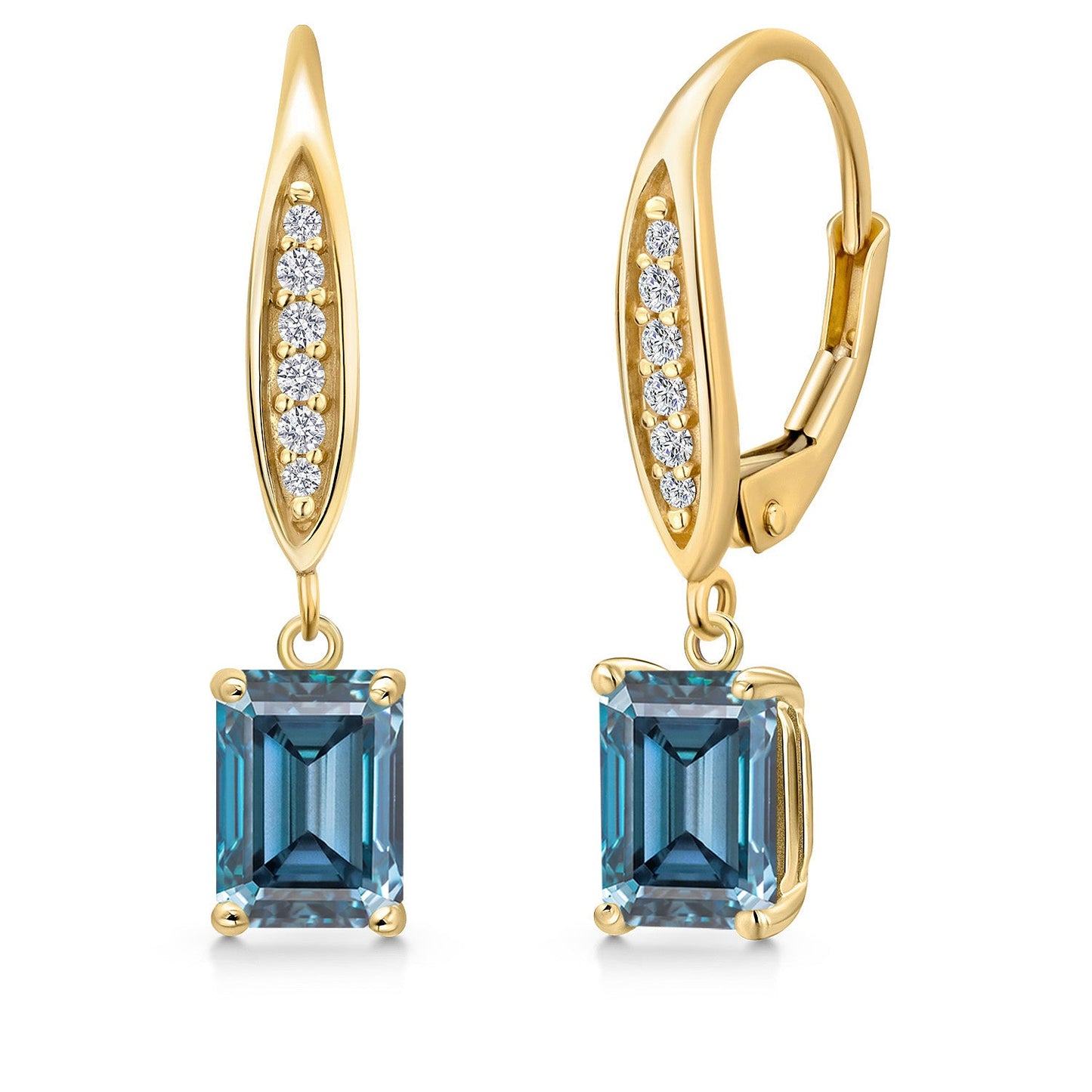 10K Yellow Gold 7X5MM Emerald Cut Gemstone Birthstone and Lab Grown Diamond Dangle Earrings For Women | Fine Jewelry Gifts for Her Mom Women Wife