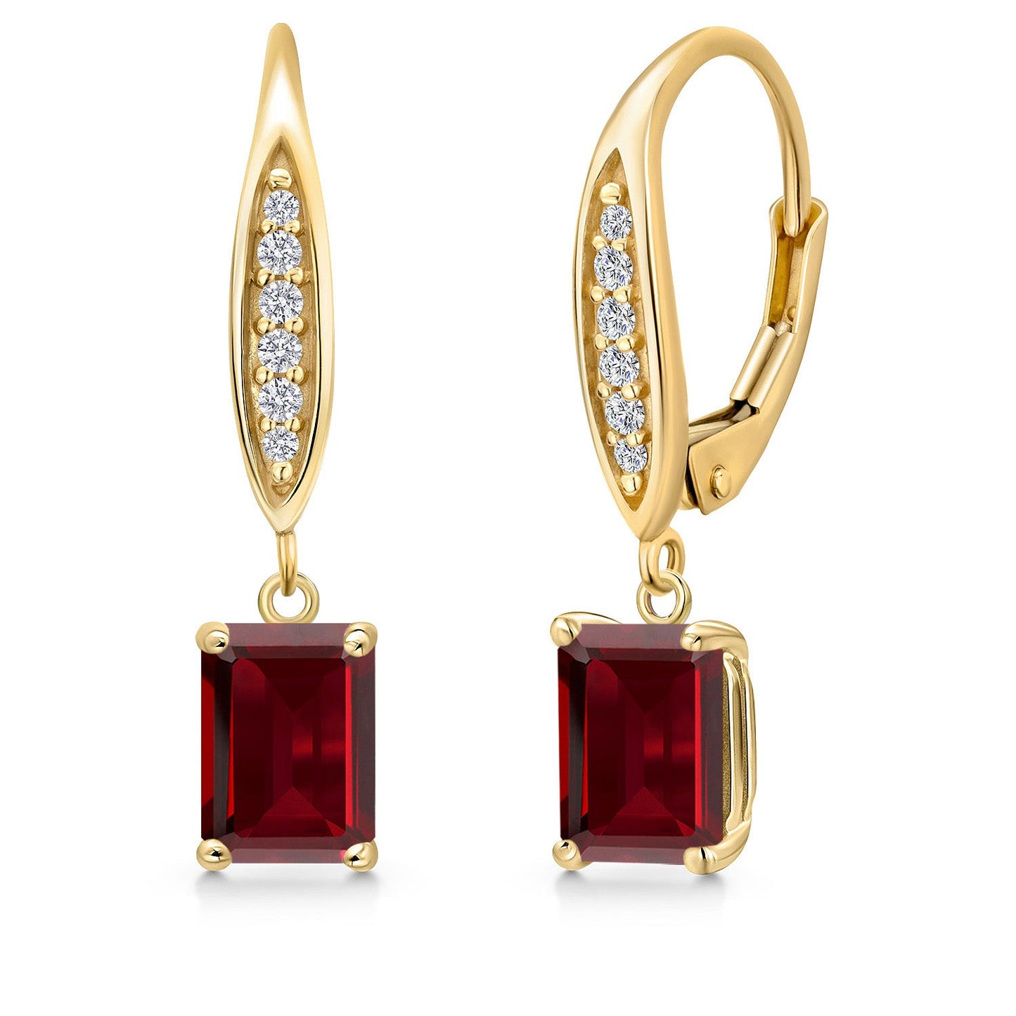 10K Yellow Gold 7X5MM Emerald Cut Gemstone Birthstone and Lab Grown Diamond Dangle Earrings For Women | Fine Jewelry Gifts for Her Mom Women Wife
