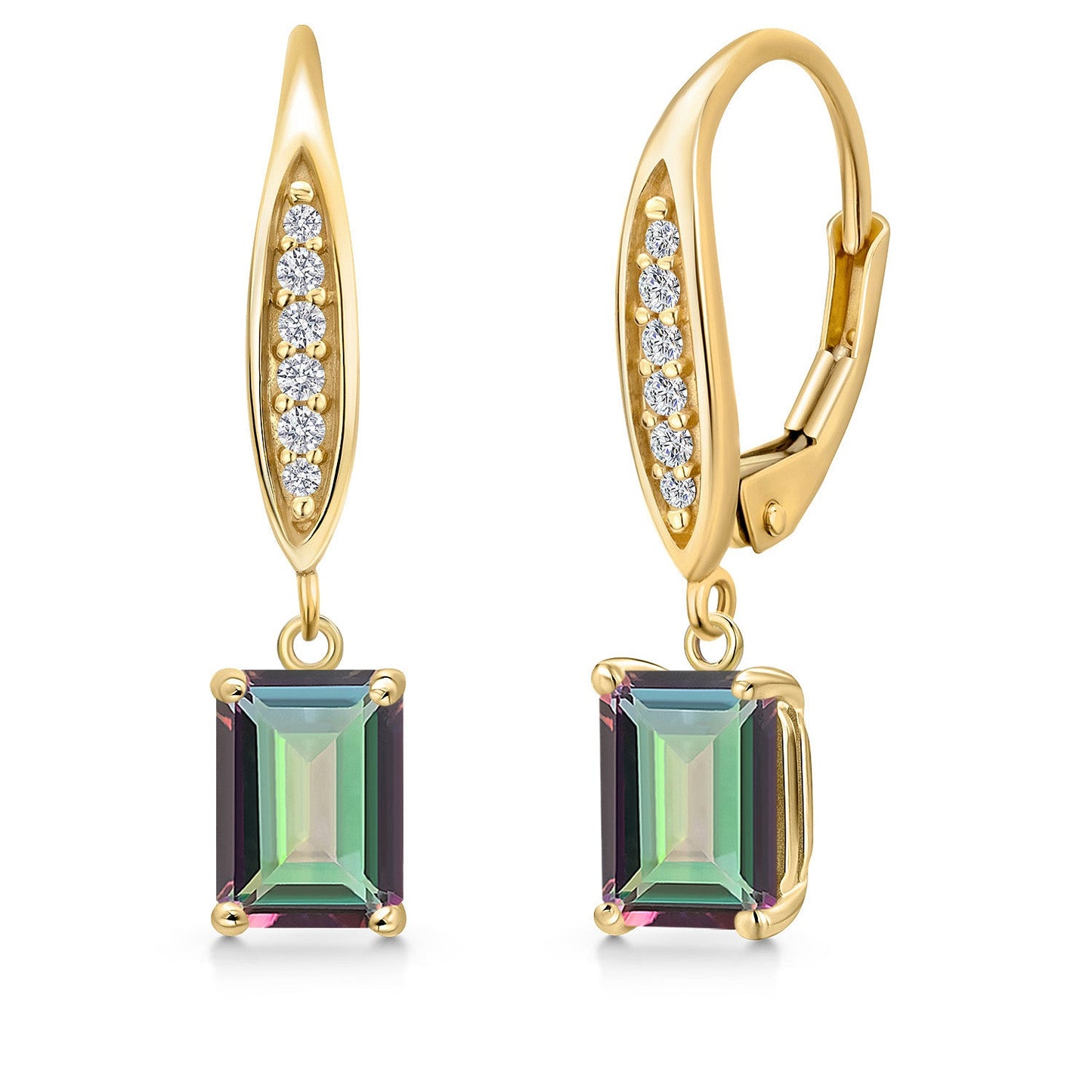 10K Yellow Gold 7X5MM Emerald Cut Gemstone Birthstone and Lab Grown Diamond Dangle Earrings For Women | Fine Jewelry Gifts for Her Mom Women Wife