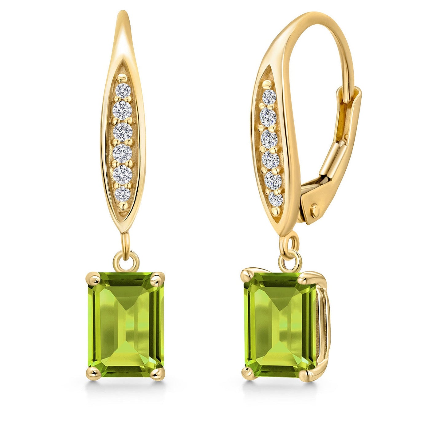 10K Yellow Gold 7X5MM Emerald Cut Gemstone Birthstone and Lab Grown Diamond Dangle Earrings For Women | Fine Jewelry Gifts for Her Mom Women Wife