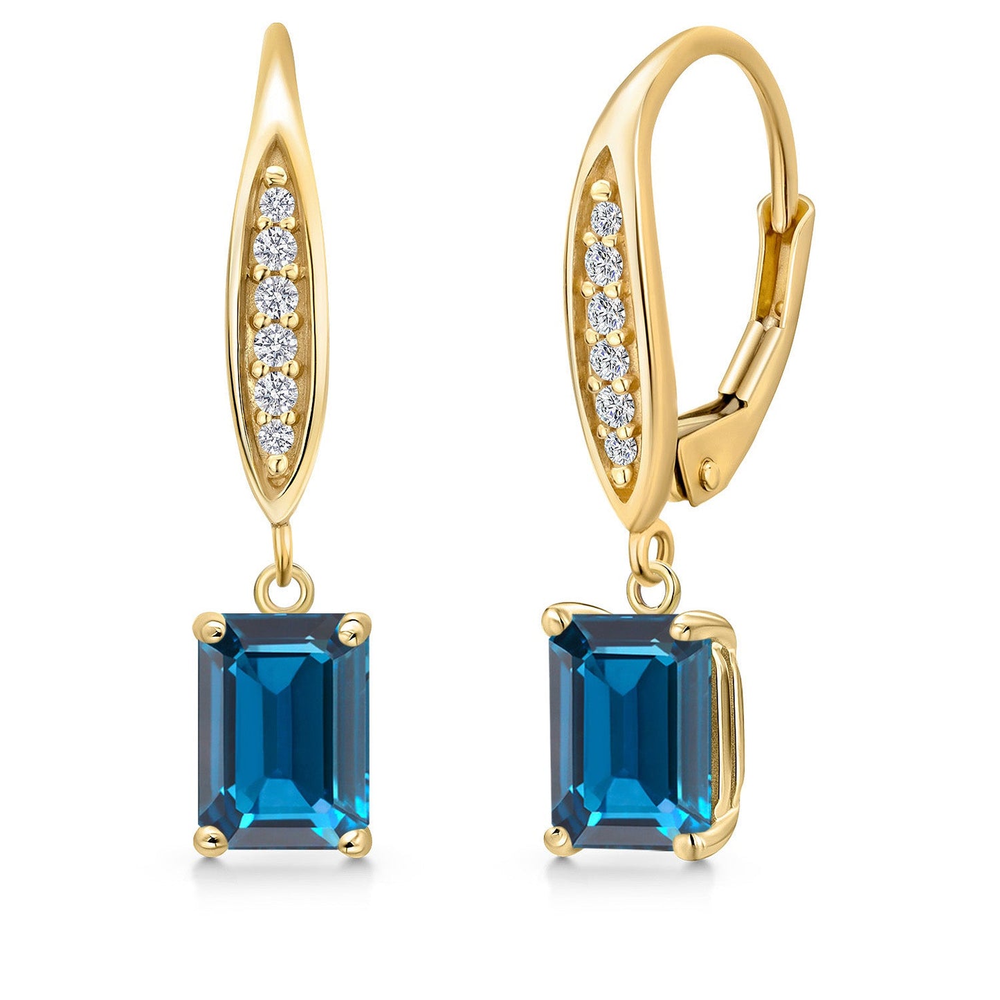 10K Yellow Gold 7X5MM Emerald Cut Gemstone Birthstone and Lab Grown Diamond Dangle Earrings For Women | Fine Jewelry Gifts for Her Mom Women Wife
