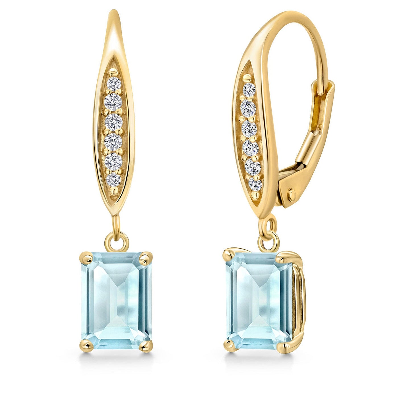 10K Yellow Gold 7X5MM Emerald Cut Gemstone Birthstone and Lab Grown Diamond Dangle Earrings For Women | Fine Jewelry Gifts for Her Mom Women Wife