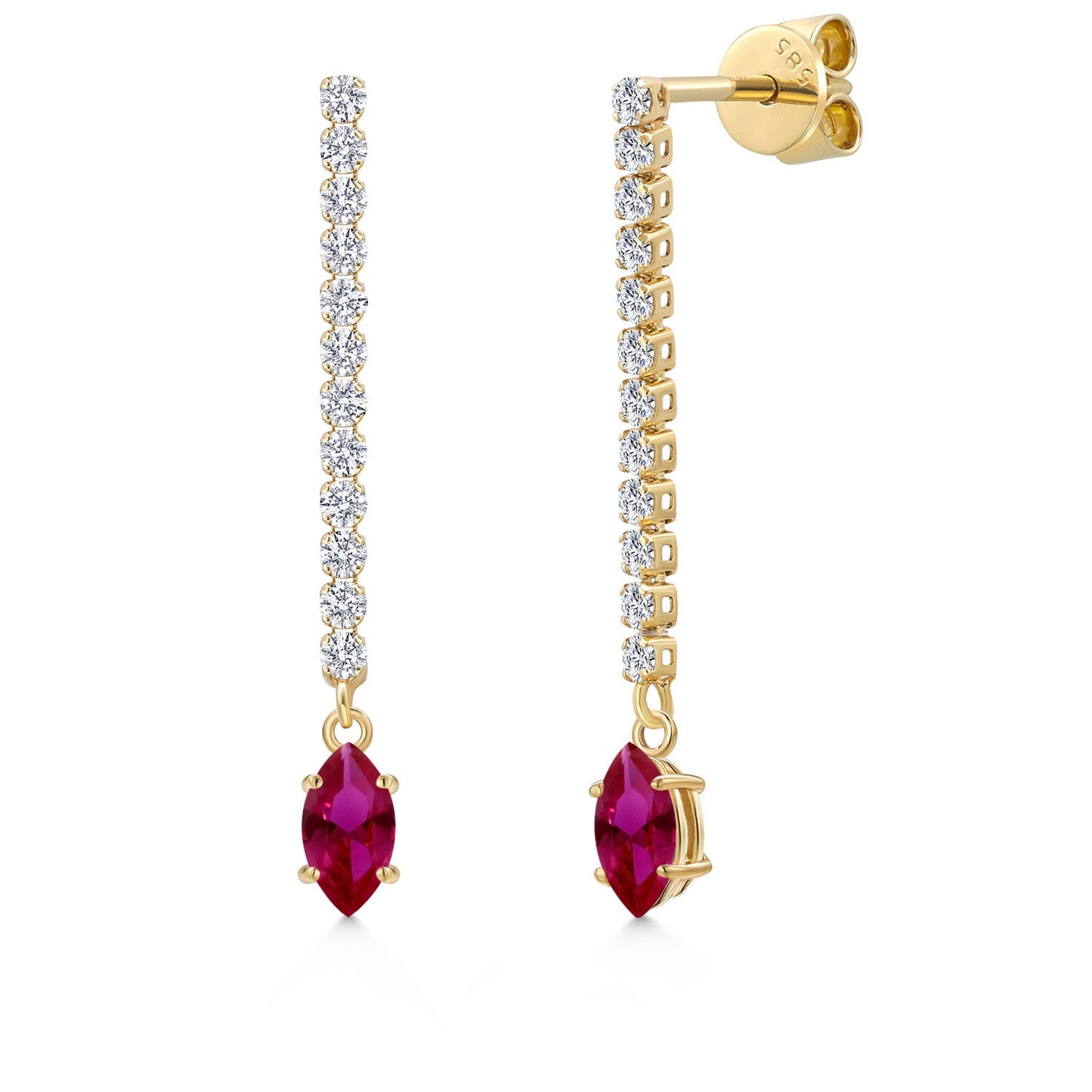 14K Yellow Gold Gemstone Birthstone and White Lab Grown Diamond Long Liner Dangle Earrings for Women | Marquise 6X3MM | Yellow Gold Chain Drop Earrings