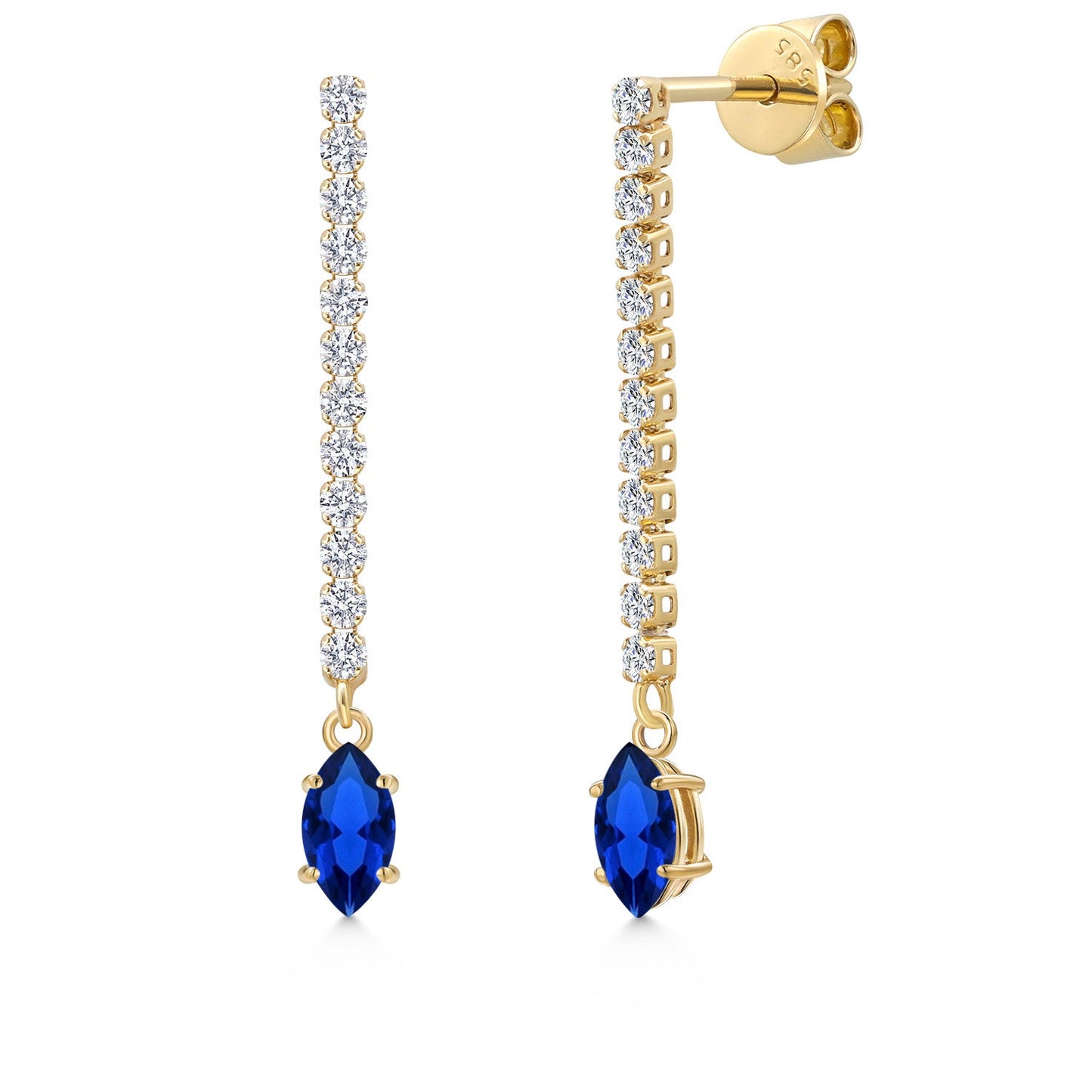 14K Yellow Gold Gemstone Birthstone and White Lab Grown Diamond Long Liner Dangle Earrings for Women | Marquise 6X3MM | Yellow Gold Chain Drop Earrings
