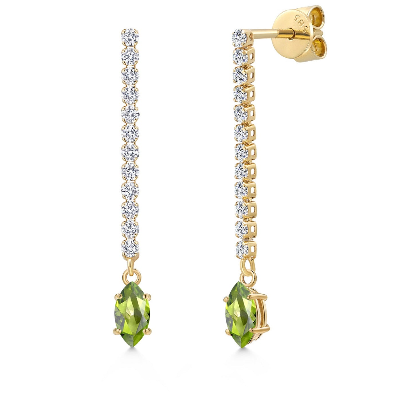 14K Yellow Gold Gemstone Birthstone and White Lab Grown Diamond Long Liner Dangle Earrings for Women | Marquise 6X3MM | Yellow Gold Chain Drop Earrings