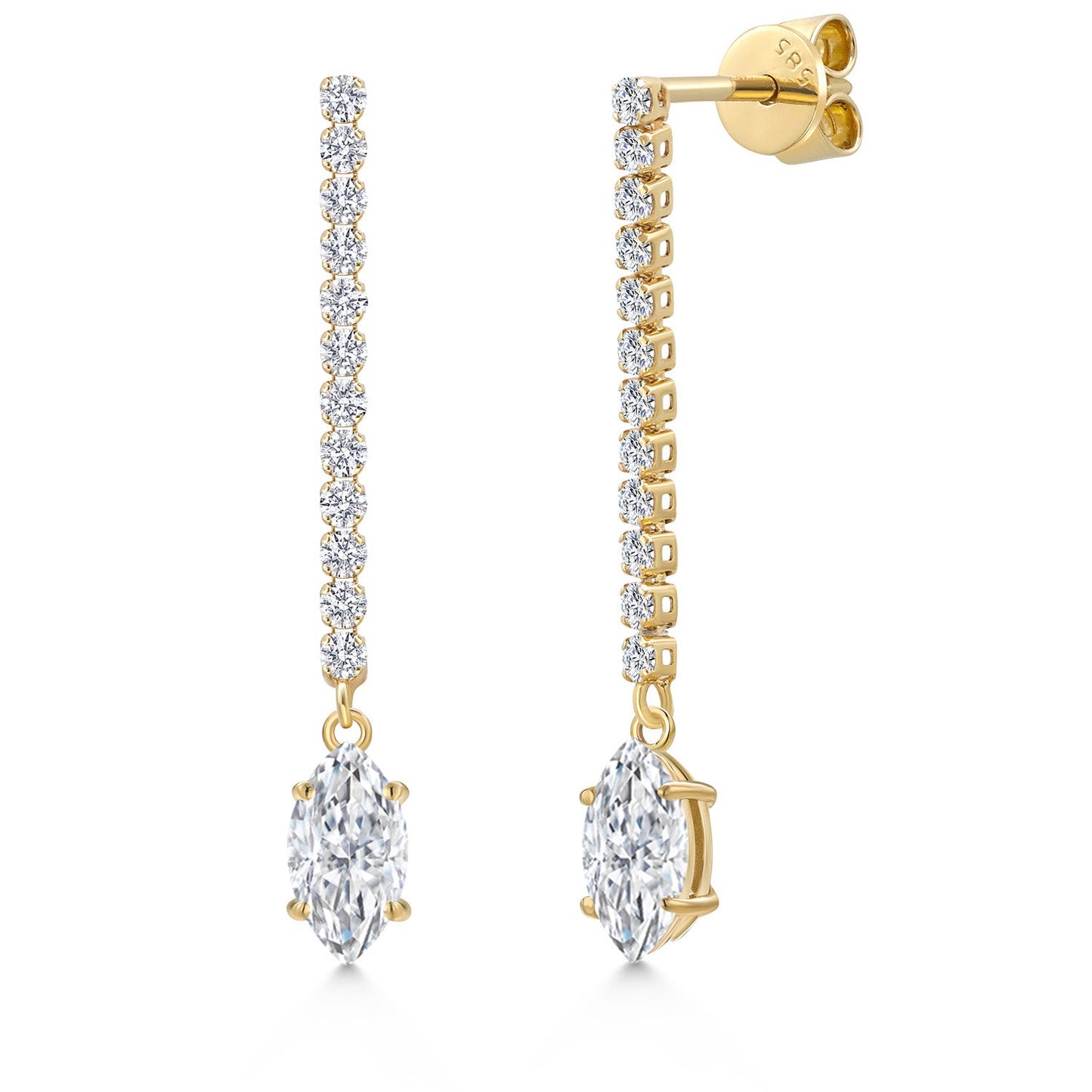 14K Yellow Gold Gemstone Birthstone and White Lab Grown Diamond Long Liner Dangle Earrings for Women | Marquise 8X4MM | Yellow Gold Chain Drop Earrings