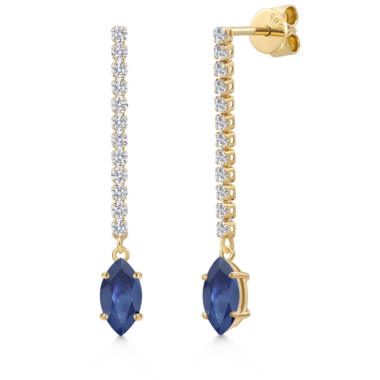 14K Yellow Gold Gemstone Birthstone and White Lab Grown Diamond Long Liner Dangle Earrings for Women | Marquise 8X4MM | Yellow Gold Chain Drop Earrings