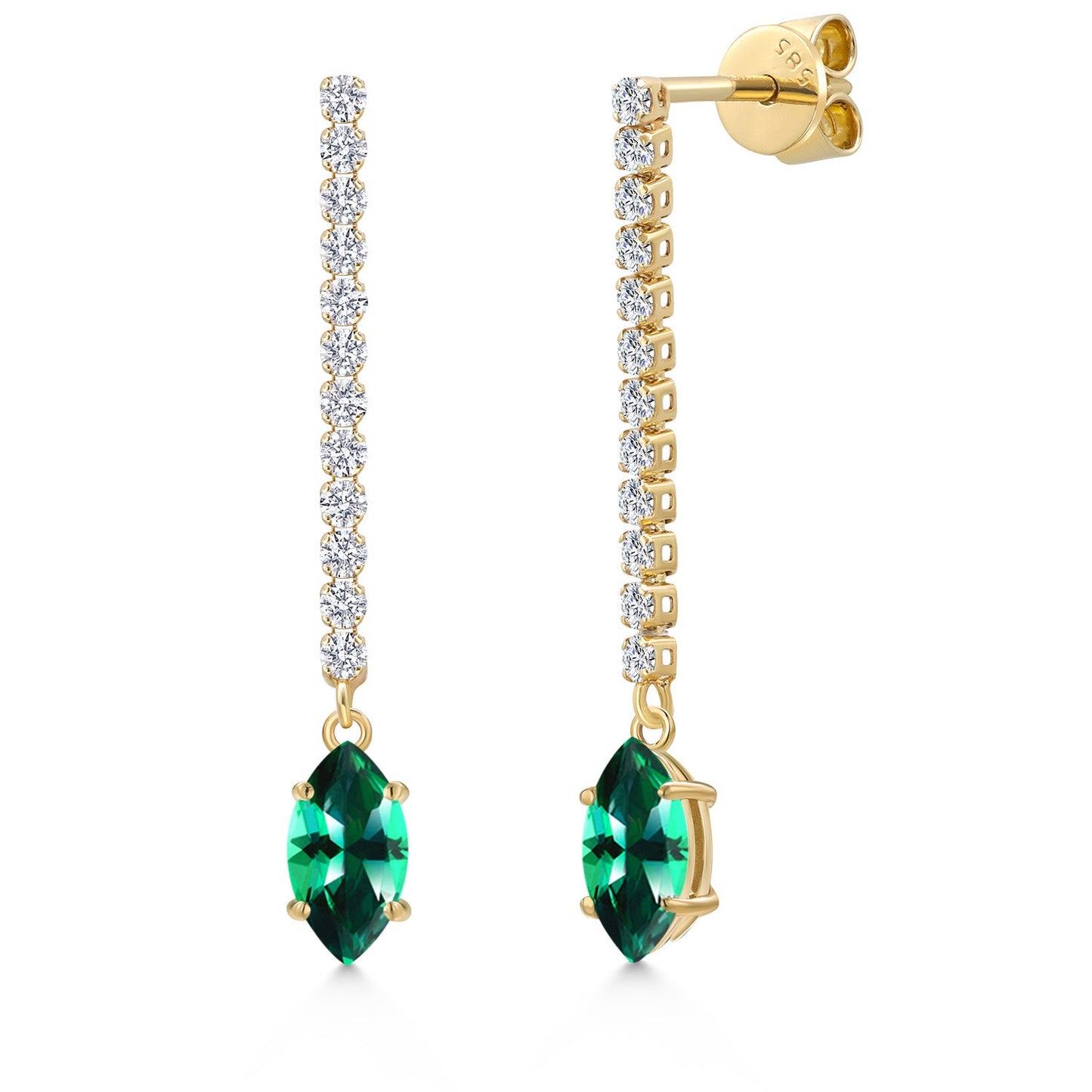 14K Yellow Gold Gemstone Birthstone and White Lab Grown Diamond Long Liner Dangle Earrings for Women | Marquise 8X4MM | Yellow Gold Chain Drop Earrings