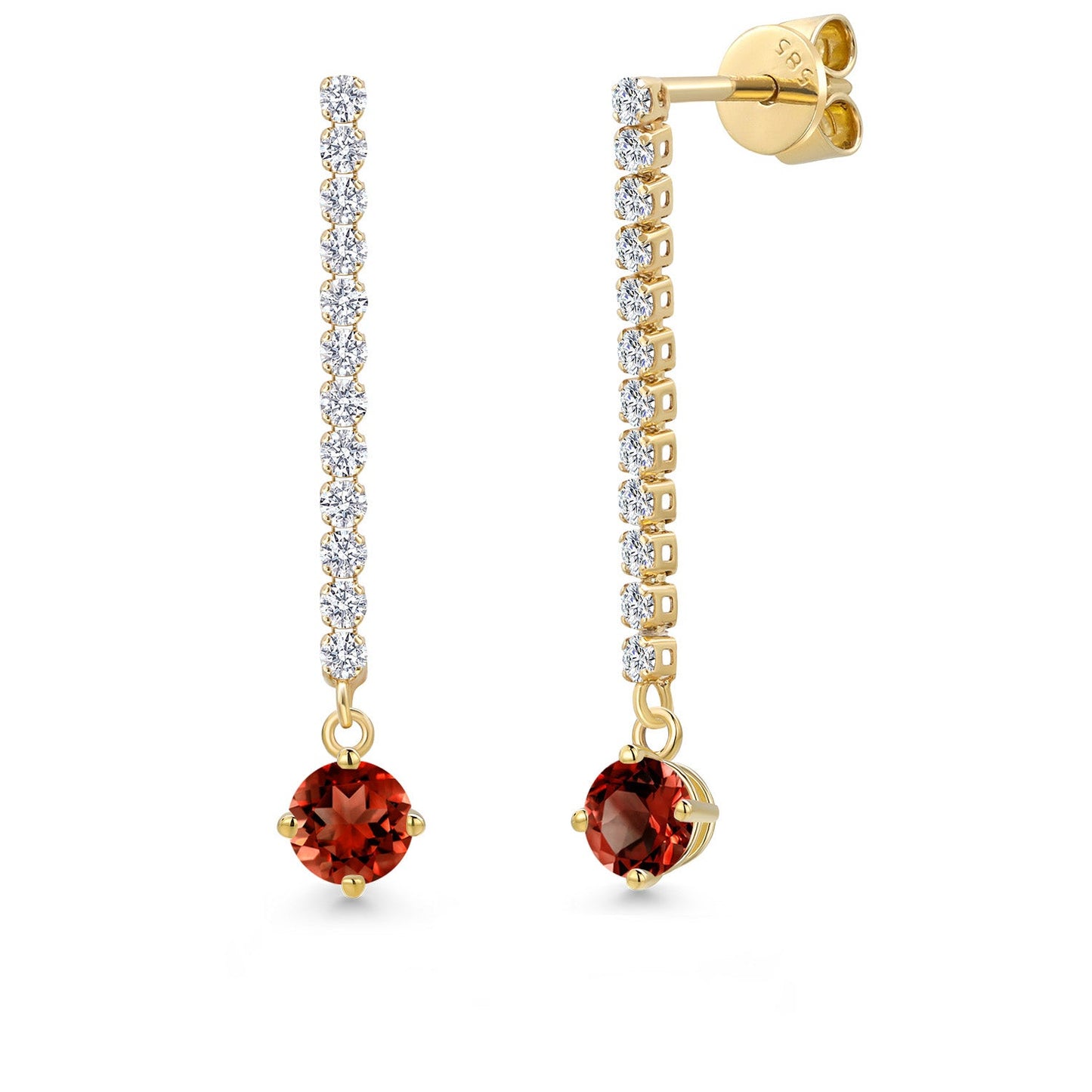 14K Yellow Gold Gemstone Birthstone and White Lab Grown Diamond Long Liner Dangle Earrings for Women | Round 4.5MM | Yellow Gold Chain Drop Earrings
