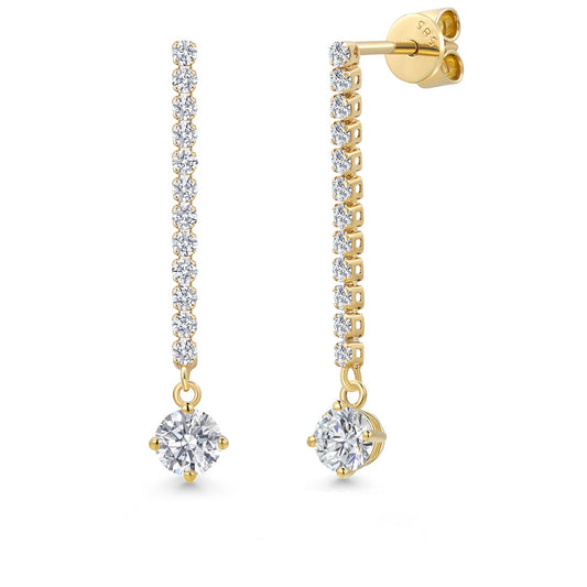 14K Yellow Gold Gemstone Birthstone and White Lab Grown Diamond Long Liner Dangle Earrings for Women | Round 4.5MM | Yellow Gold Chain Drop Earrings