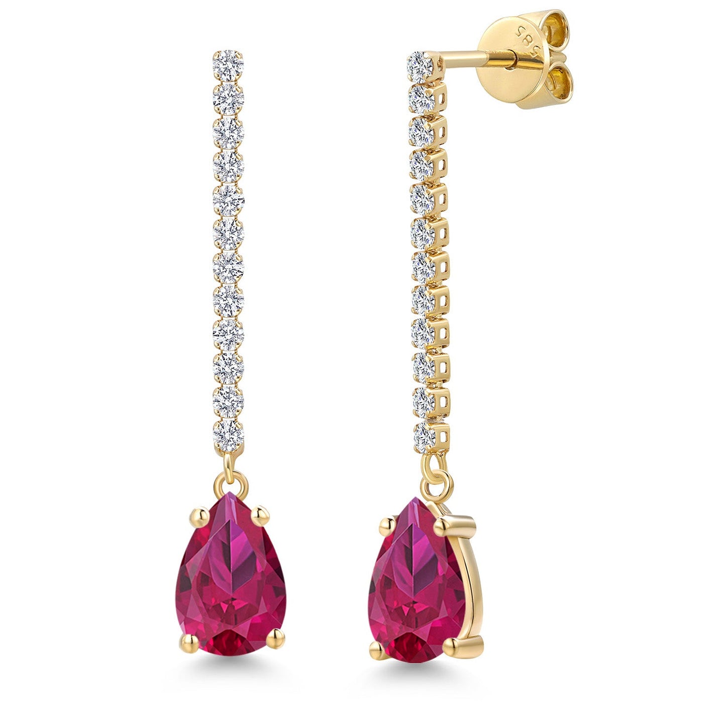 14K Yellow Gold Gemstone Birthstone and Lab Grown Diamond Long Liner Dangle Earrings for Women | Pear Shape 9X6MM and Round 1.5MM | Yellow Gold Chain Drop Earrings
