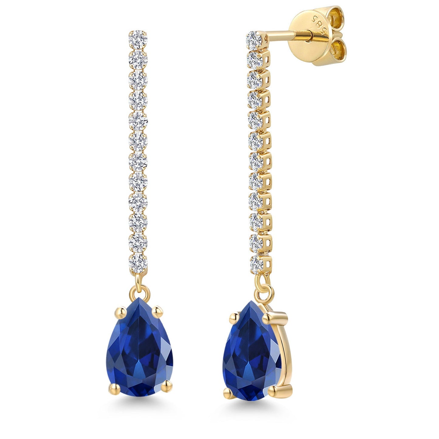 14K Yellow Gold Gemstone Birthstone and Lab Grown Diamond Long Liner Dangle Earrings for Women | Pear Shape 9X6MM and Round 1.5MM | Yellow Gold Chain Drop Earrings