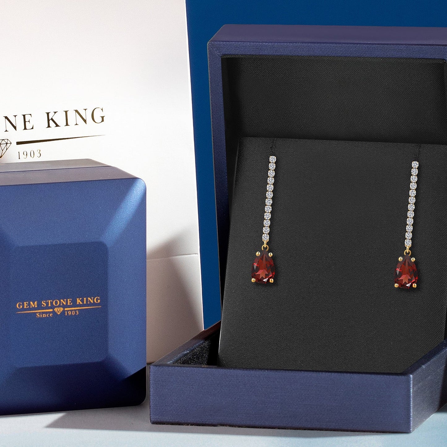 14K Yellow Gold Gemstone Birthstone and Lab Grown Diamond Long Liner Dangle Earrings for Women | Pear Shape 9X6MM and Round 1.5MM | Yellow Gold Chain Drop Earrings