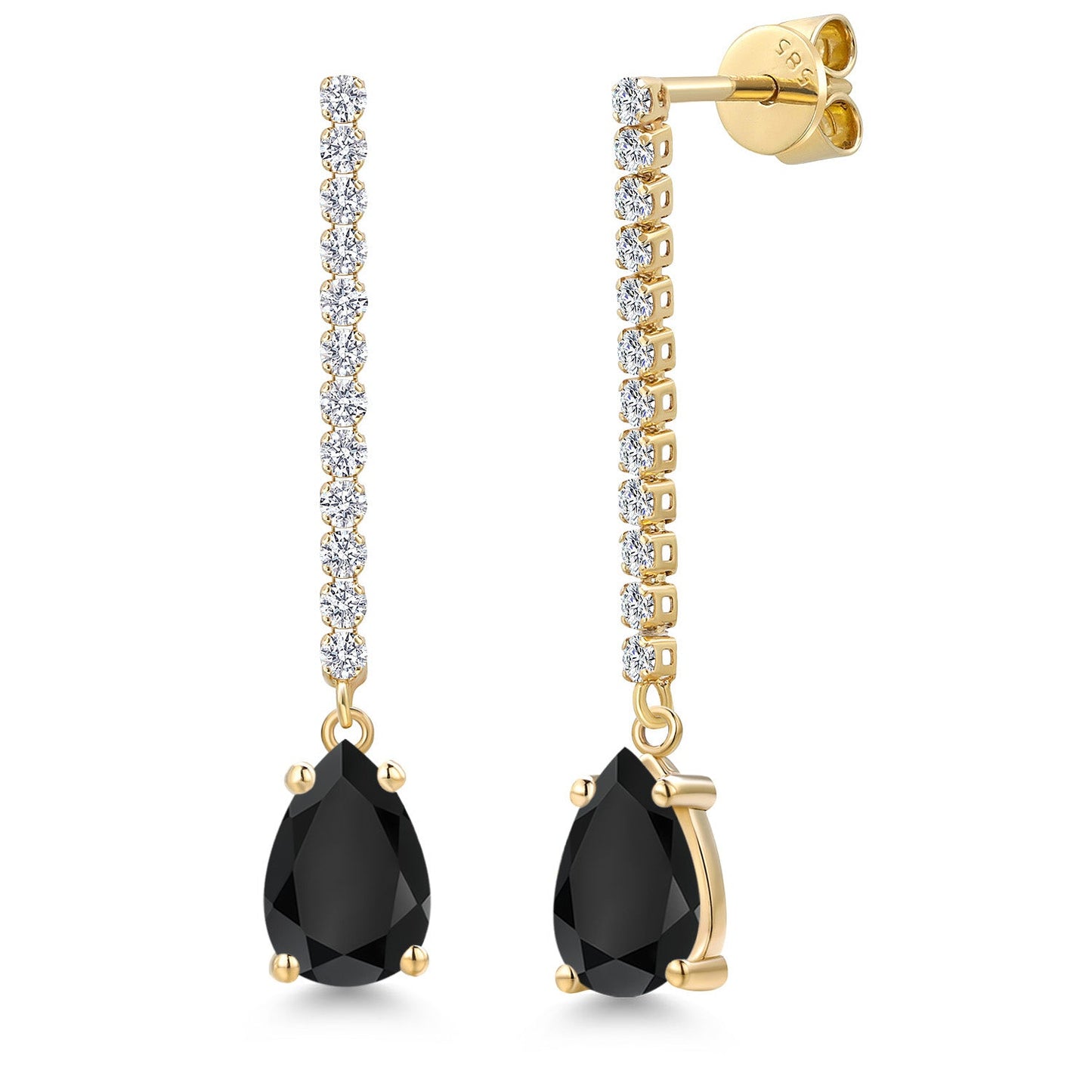 14K Yellow Gold Gemstone Birthstone and Lab Grown Diamond Long Liner Dangle Earrings for Women | Pear Shape 9X6MM and Round 1.5MM | Yellow Gold Chain Drop Earrings