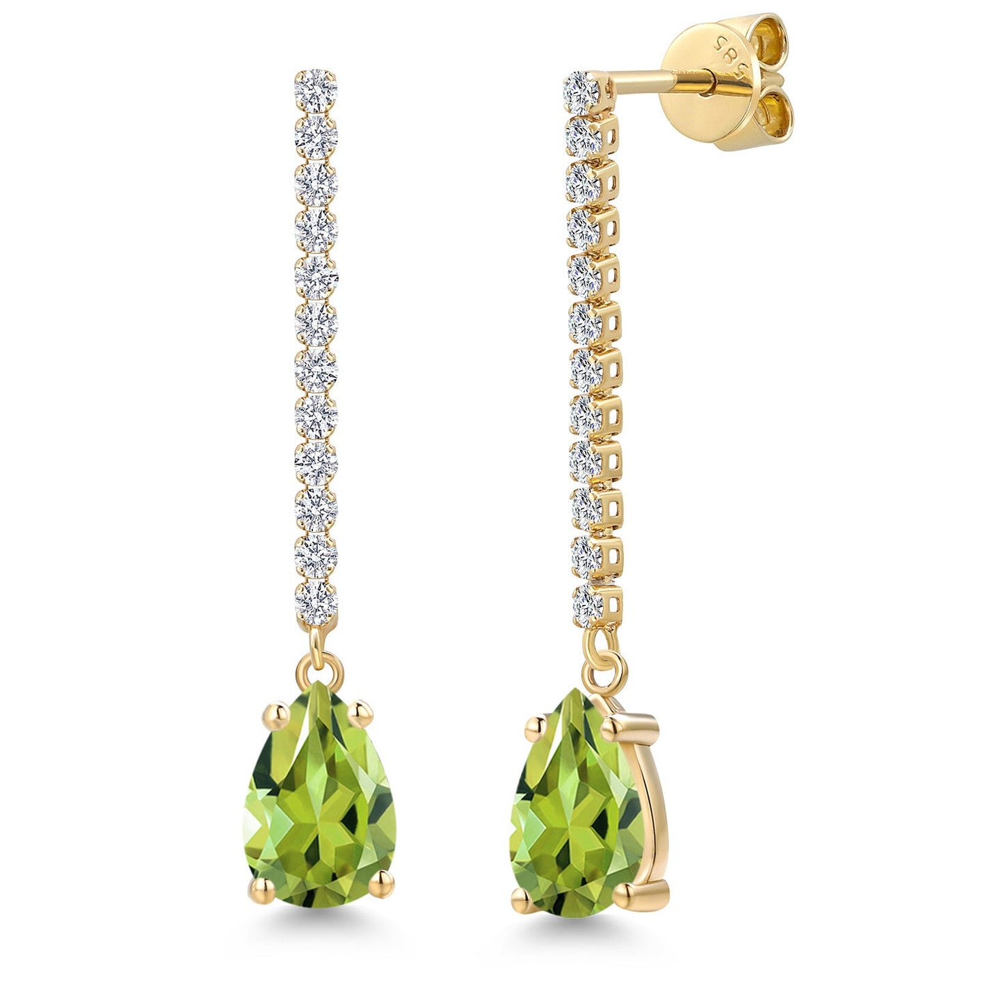 14K Yellow Gold Gemstone Birthstone and Lab Grown Diamond Long Liner Dangle Earrings for Women | Pear Shape 9X6MM and Round 1.5MM | Yellow Gold Chain Drop Earrings