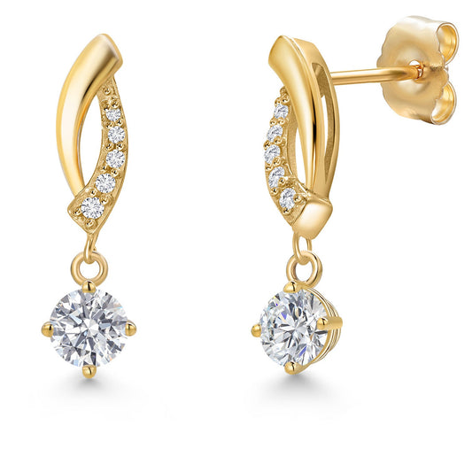 14K Yellow Gold Gemstone Birthstone and Lab Grown Diamond Dangle Earrings for Women | Round 4MM and 1MM | Fine Jewelry Gifts for Her Mom Women Wife