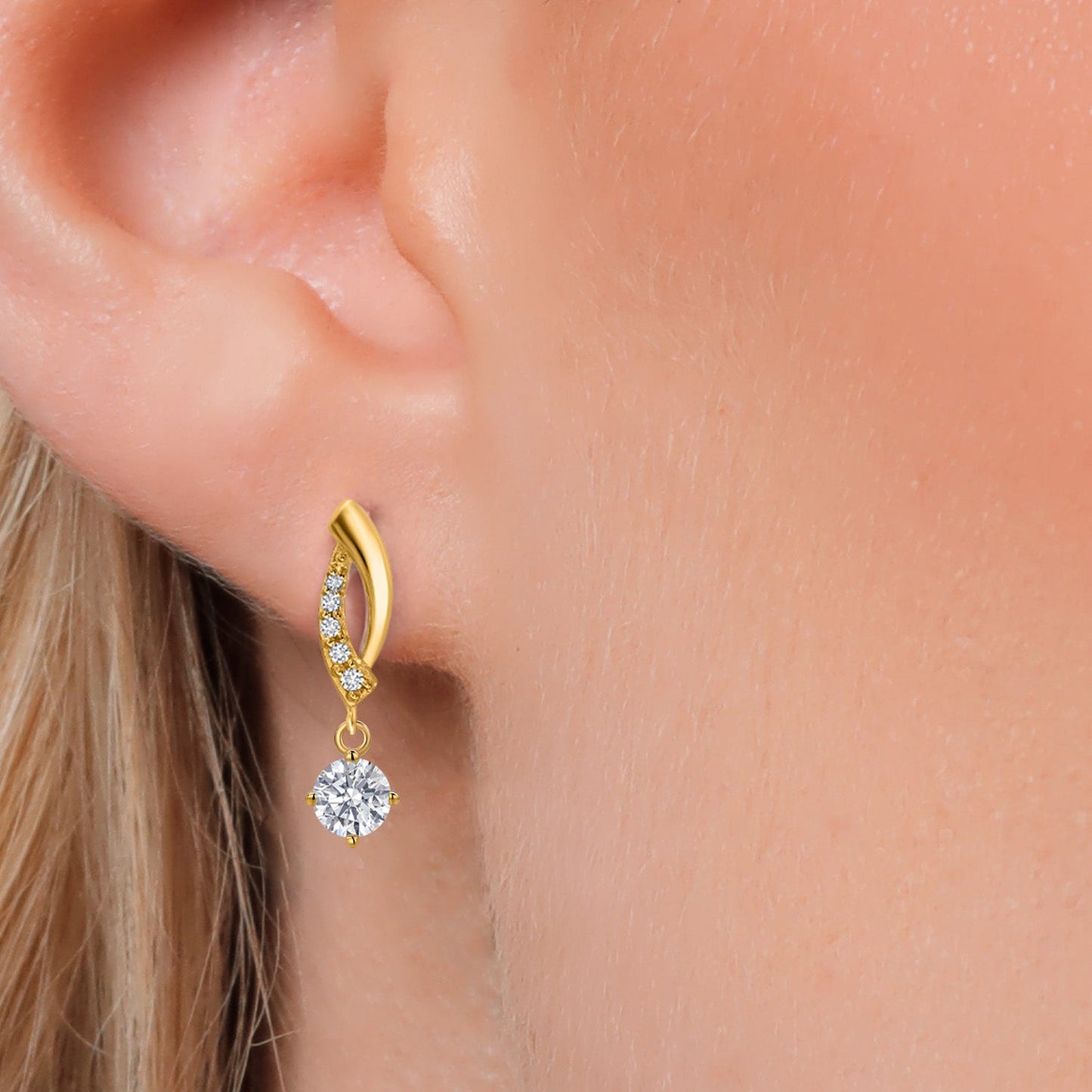 14K Yellow Gold Gemstone Birthstone and Lab Grown Diamond Dangle Earrings for Women | Round 4MM and 1MM | Fine Jewelry Gifts for Her Mom Women Wife