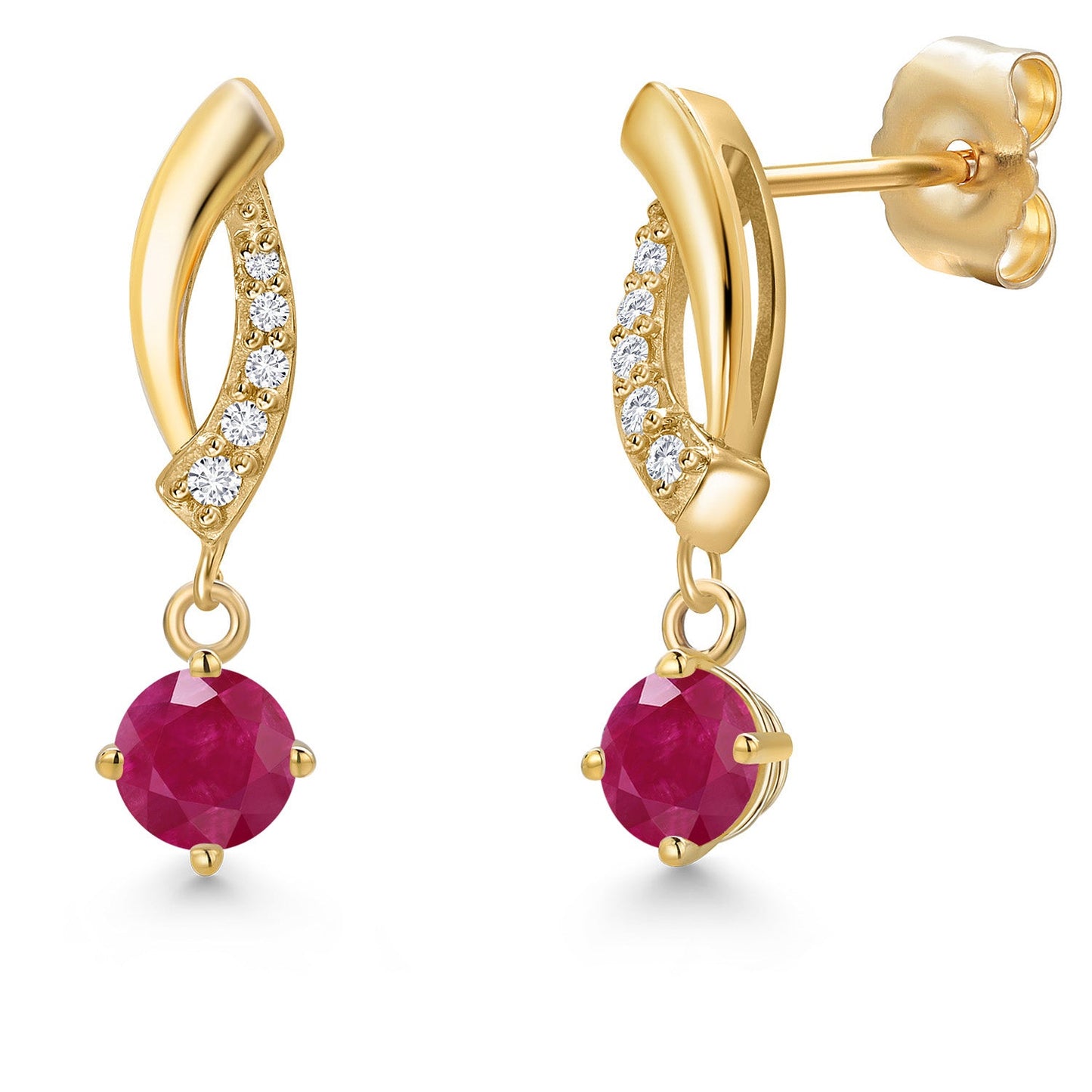 14K Yellow Gold Gemstone Birthstone and Lab Grown Diamond Dangle Earrings for Women | Round 4MM and 1MM | Fine Jewelry Gifts for Her Mom Women Wife