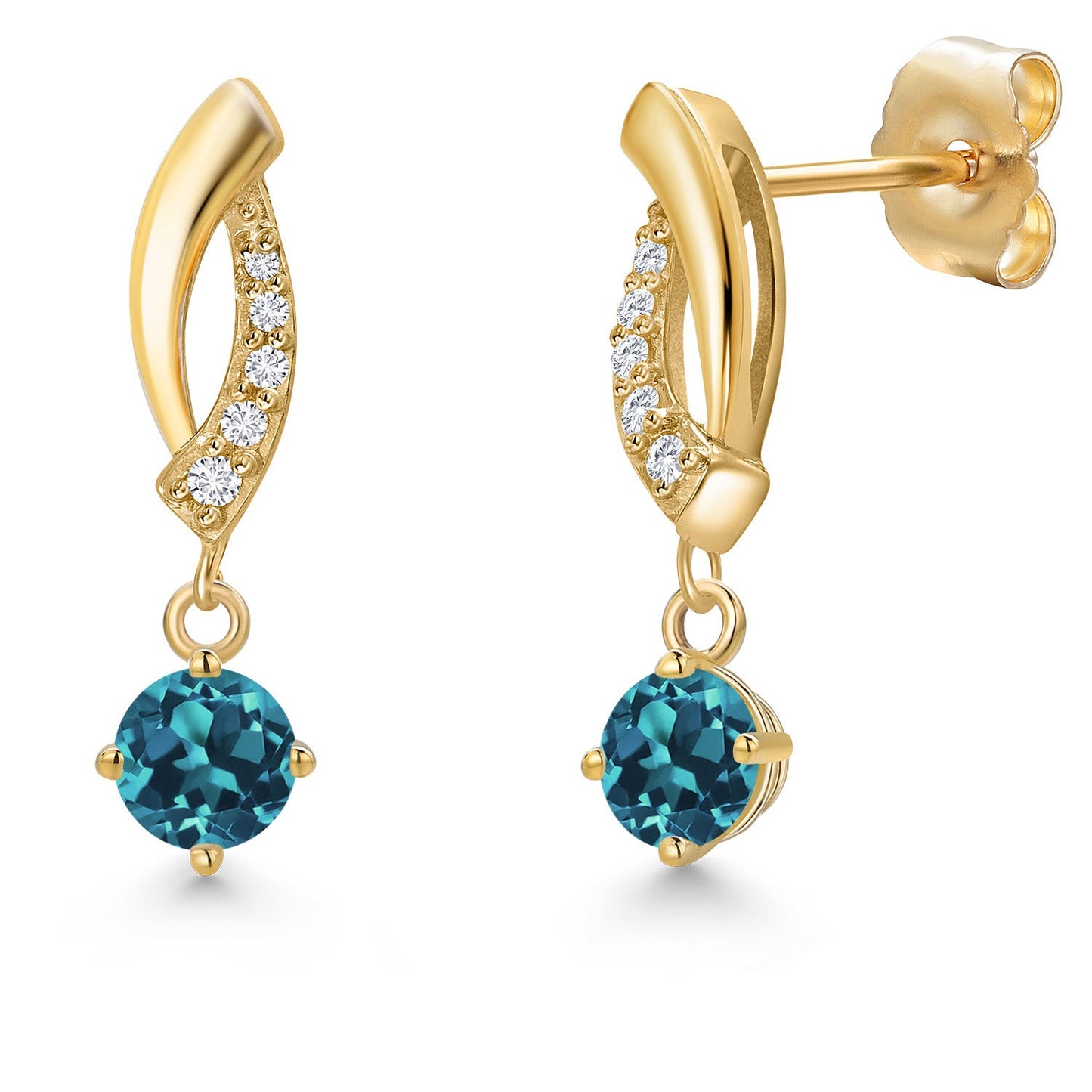 14K Yellow Gold Gemstone Birthstone and Lab Grown Diamond Dangle Earrings for Women | Round 4MM and 1MM | Fine Jewelry Gifts for Her Mom Women Wife