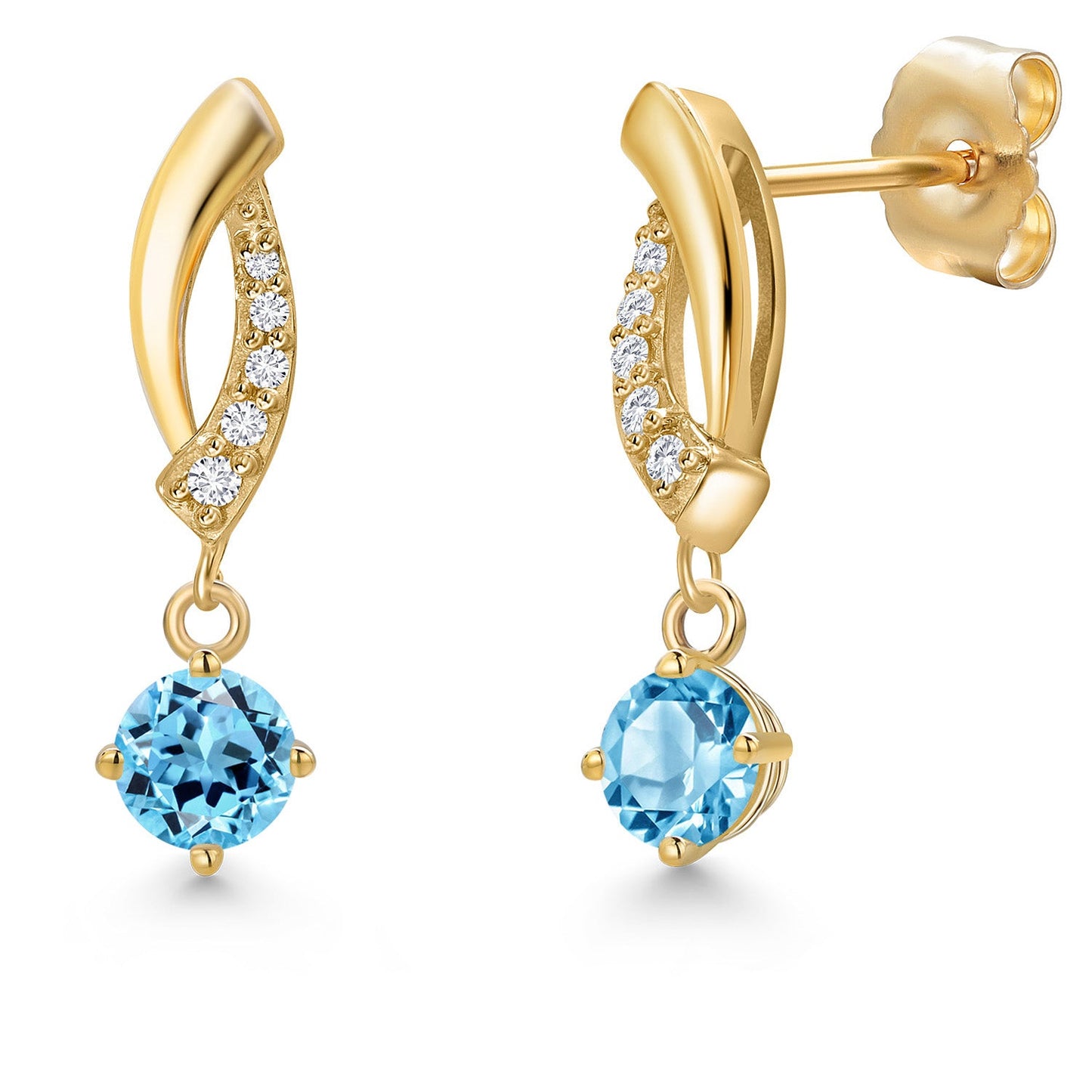 14K Yellow Gold Gemstone Birthstone and Lab Grown Diamond Dangle Earrings for Women | Round 4MM and 1MM | Fine Jewelry Gifts for Her Mom Women Wife
