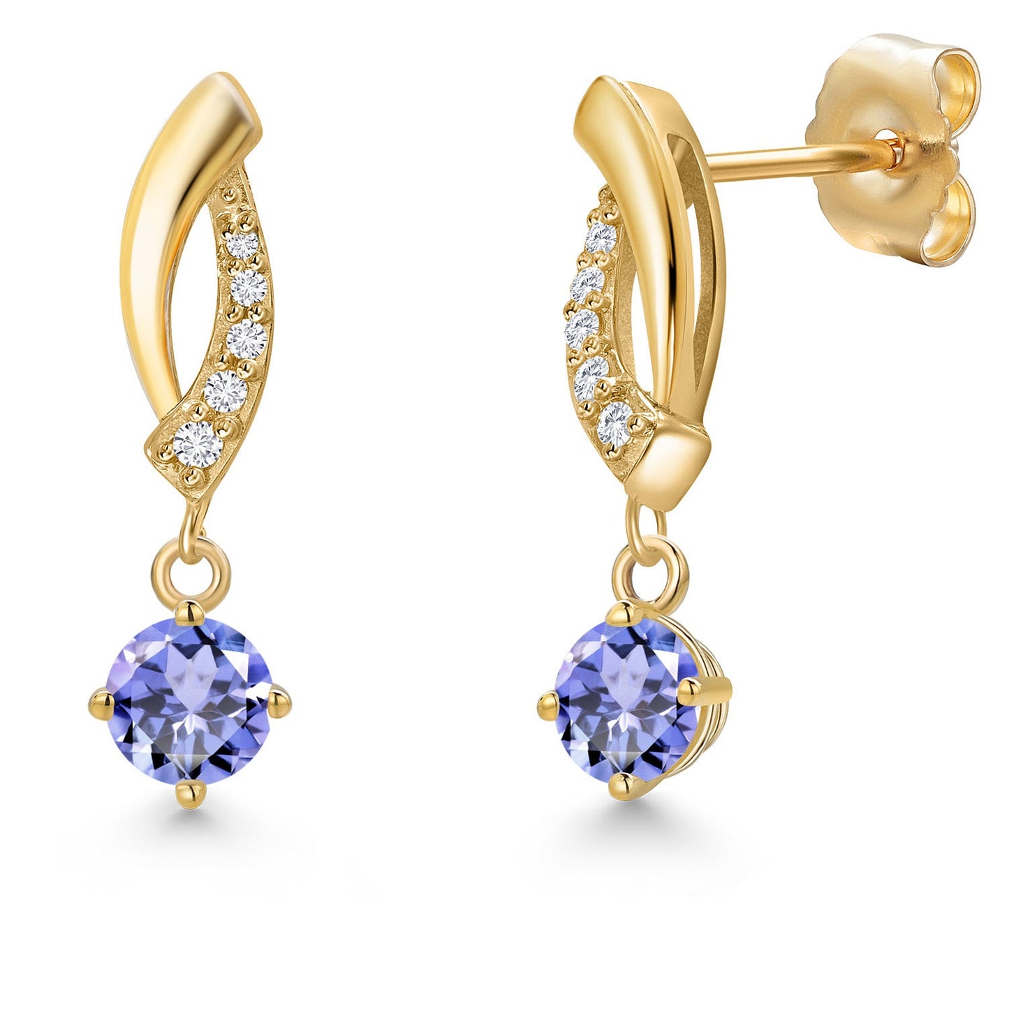 14K Yellow Gold Gemstone Birthstone and Lab Grown Diamond Dangle Earrings for Women | Round 4MM and 1MM | Fine Jewelry Gifts for Her Mom Women Wife