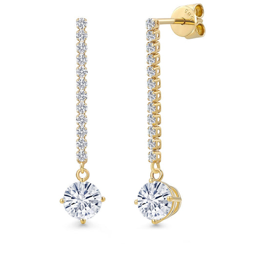 14K Yellow Gold Gemstone Birthstone and Lab Grown Diamond Long Liner Dangle Earrings for Women | Round 6.5MM | Yellow Gold Chain Drop Earrings