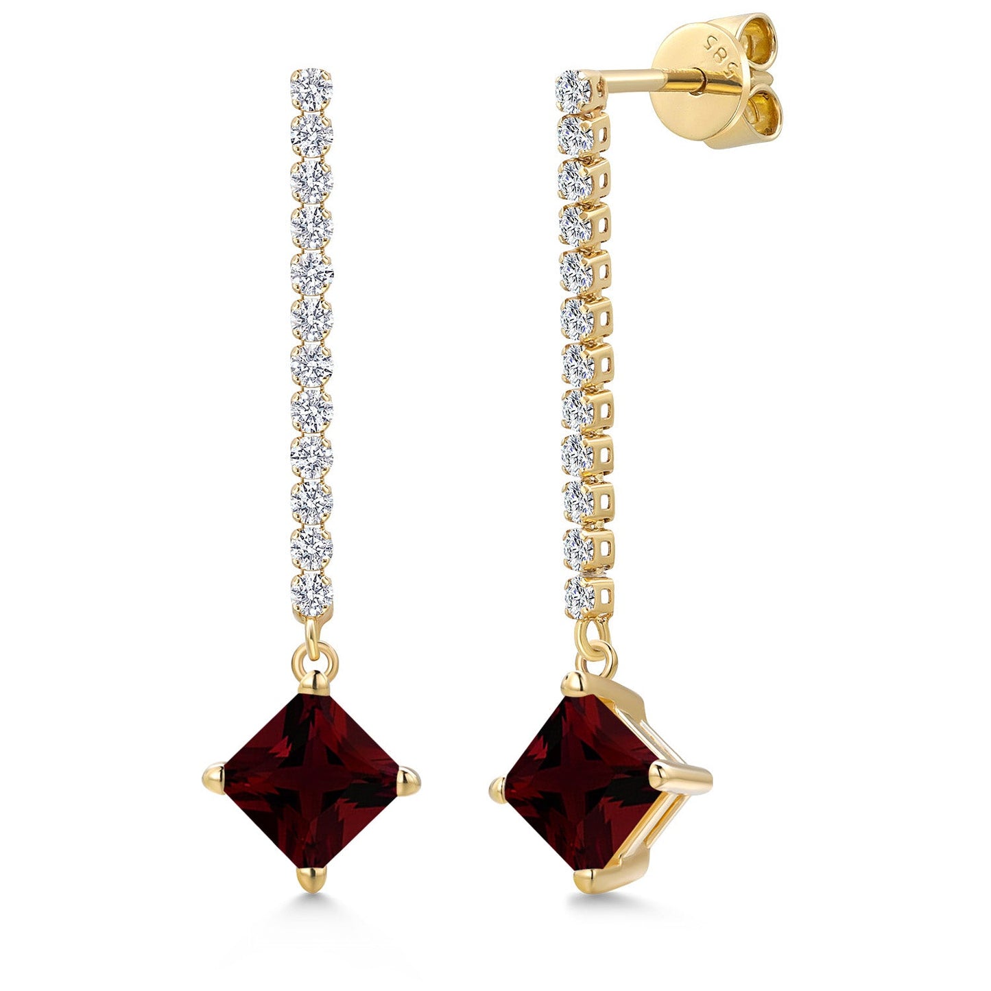 Gemstone Birthstone and Lab Grown Diamond Long Liner Drop Dangle Earrings For Women in 14K Yellow Gold | Princess Cut 6MM | Round 1.5MM | Yellow Gold Chain Drop Earrings