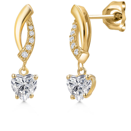 14K Yellow Gold Gemstone Birthstone and Lab Grown Diamond Dangle Earrings for Women | Heart Shape 5MM and Round 1MM | Fine Jewelry Gifts for Her Mom Women Wife