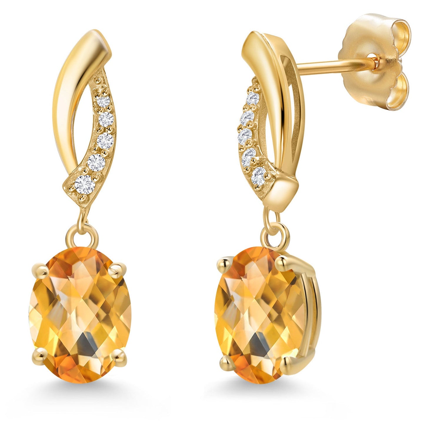 14K Yellow Gold Gemstone Birthstone and White Lab Grown Diamond Infinity Stud Dangle Earrings for Women | Oval Cut 8X6MM | Round 1MM | Fine Jewelry Gifts for Her Mom Women Wife
