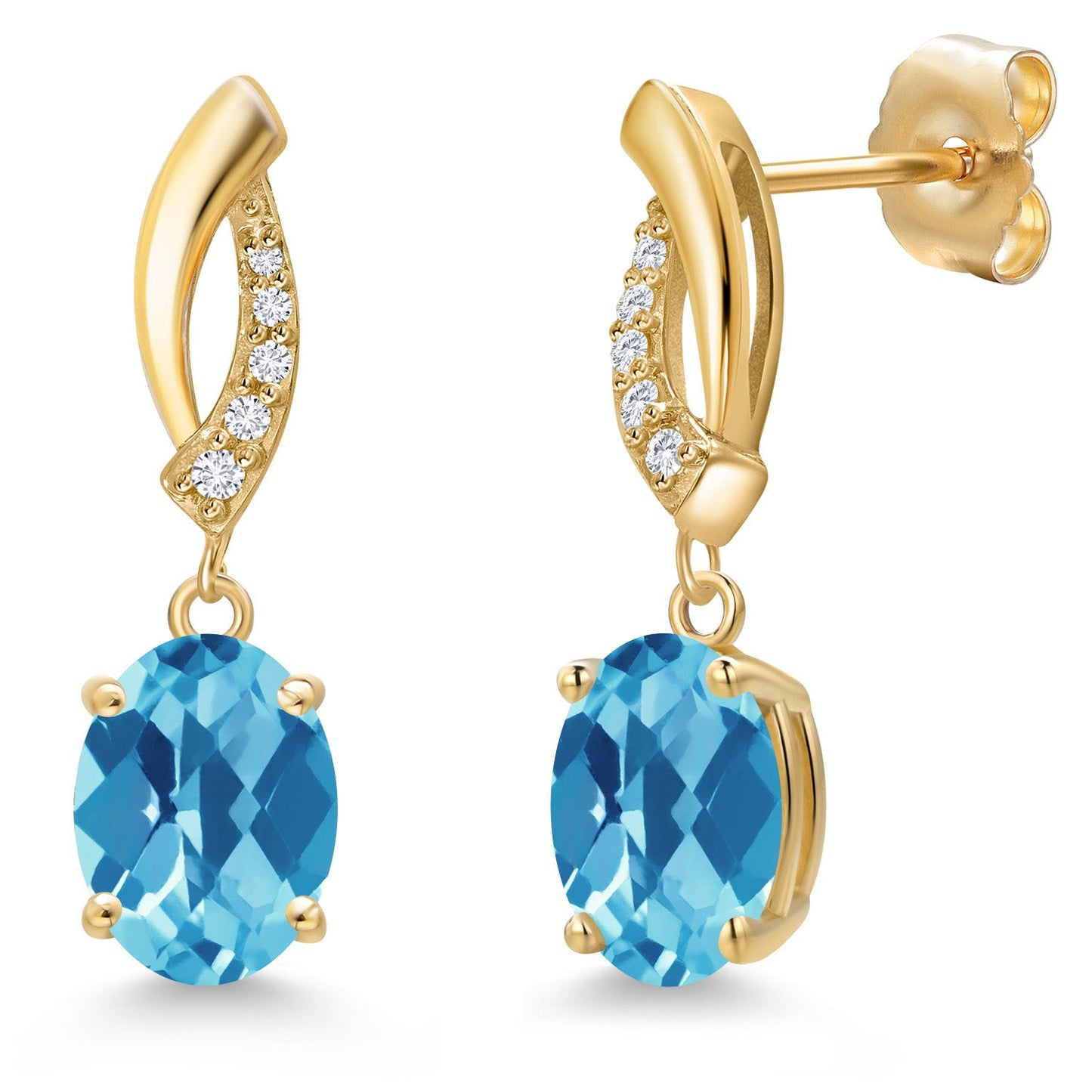 14K Yellow Gold Gemstone Birthstone and White Lab Grown Diamond Infinity Stud Dangle Earrings for Women | Oval Cut 8X6MM | Round 1MM | Fine Jewelry Gifts for Her Mom Women Wife