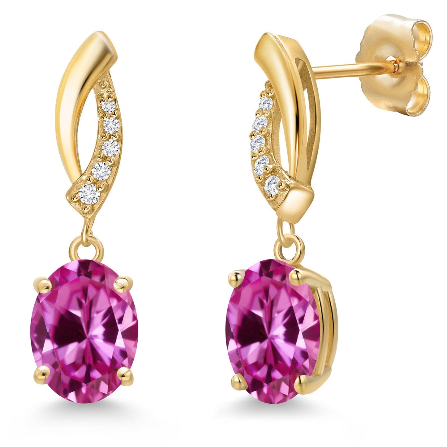 14K Yellow Gold Gemstone Birthstone and White Lab Grown Diamond Infinity Stud Dangle Earrings for Women | Oval Cut 8X6MM | Round 1MM | Fine Jewelry Gifts for Her Mom Women Wife