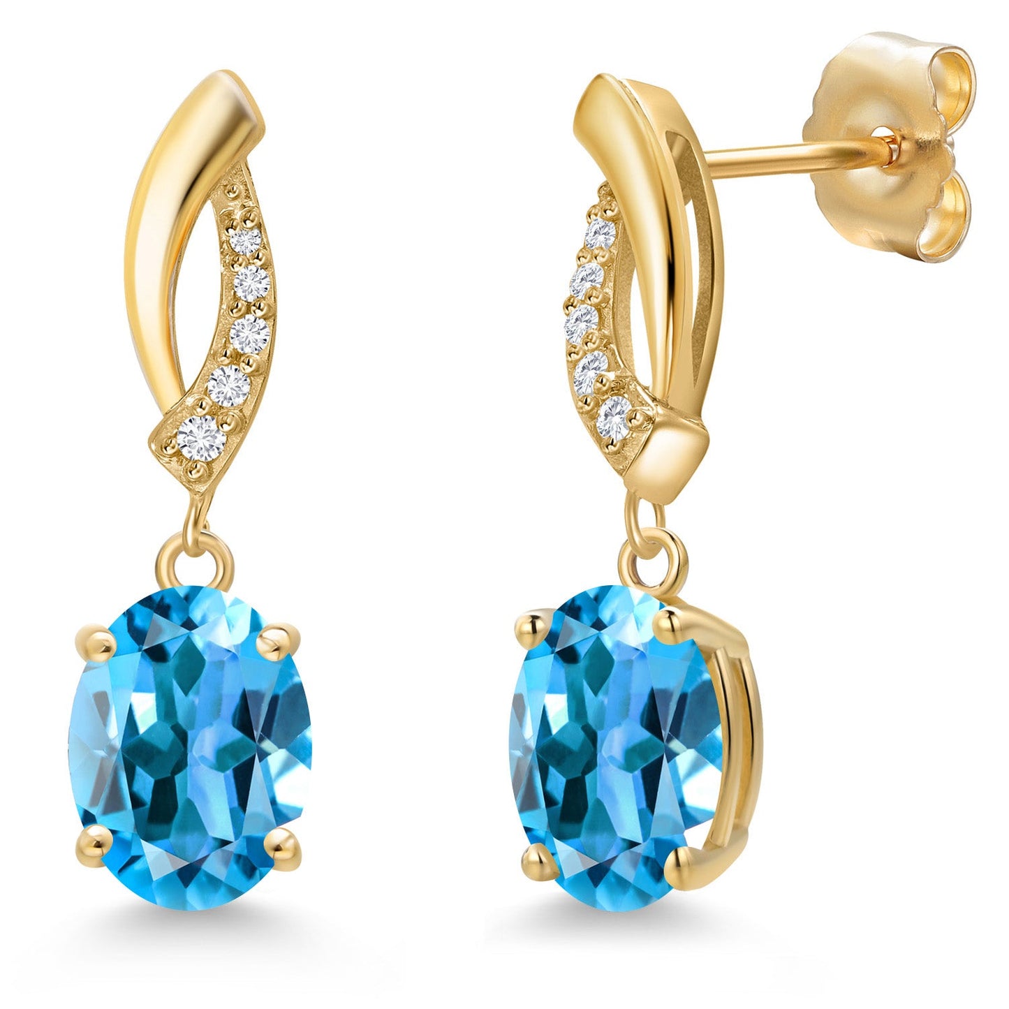 14K Yellow Gold Gemstone Birthstone and White Lab Grown Diamond Infinity Stud Dangle Earrings for Women | Oval Cut 8X6MM | Round 1MM | Fine Jewelry Gifts for Her Mom Women Wife