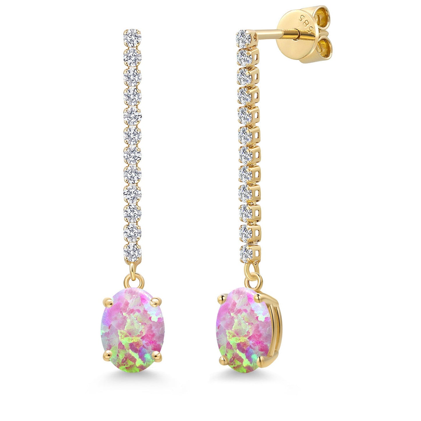 14K Yellow Gold Gemstone Birthstone and White Lab Grown Diamond Long Liner Dangle Earrings for Women | Oval Cut 8X6MM | Round 1.5MM | Yellow Gold Chain Drop Earrings