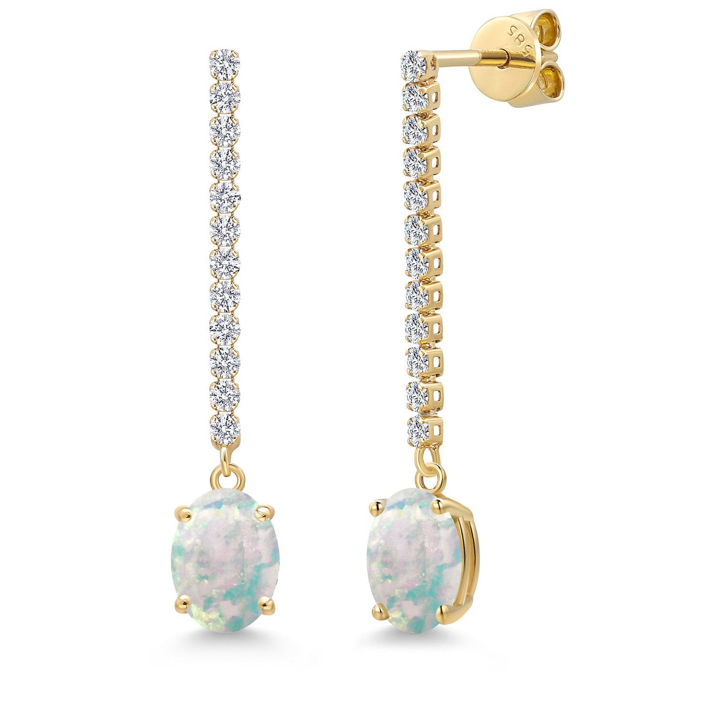 14K Yellow Gold Gemstone Birthstone and White Lab Grown Diamond Long Liner Dangle Earrings for Women | Oval Cut 8X6MM | Round 1.5MM | Yellow Gold Chain Drop Earrings