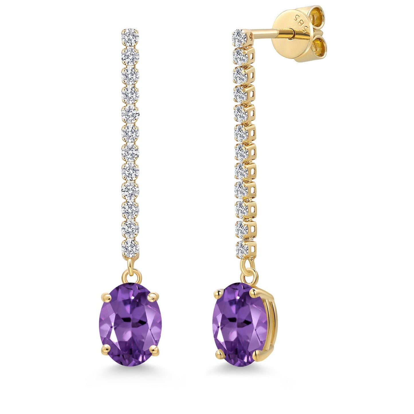 14K Yellow Gold Gemstone Birthstone and White Lab Grown Diamond Long Liner Dangle Earrings for Women | Oval Cut 8X6MM | Round 1.5MM | Yellow Gold Chain Drop Earrings
