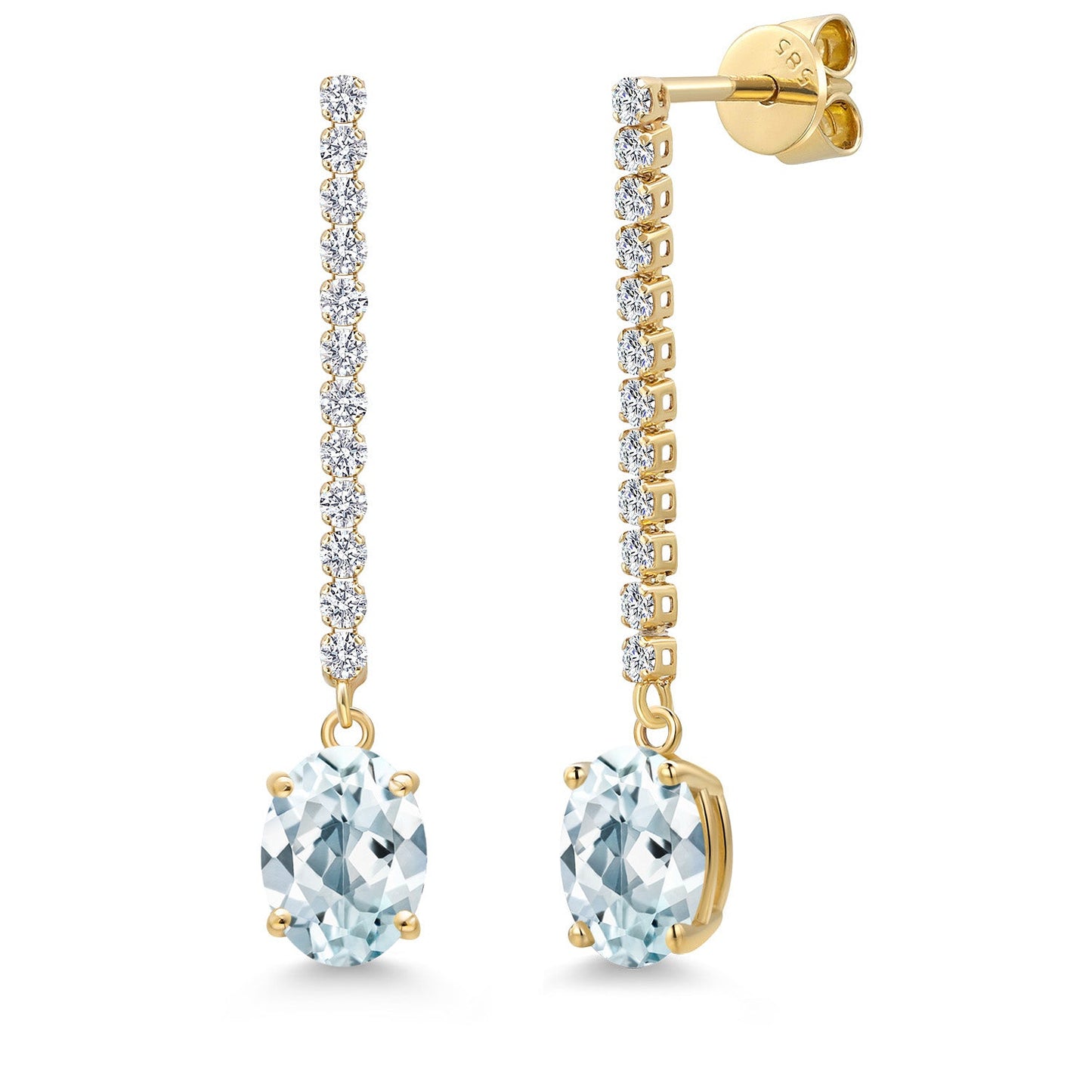 14K Yellow Gold Gemstone Birthstone and White Lab Grown Diamond Long Liner Dangle Earrings for Women | Oval Cut 8X6MM | Round 1.5MM | Yellow Gold Chain Drop Earrings