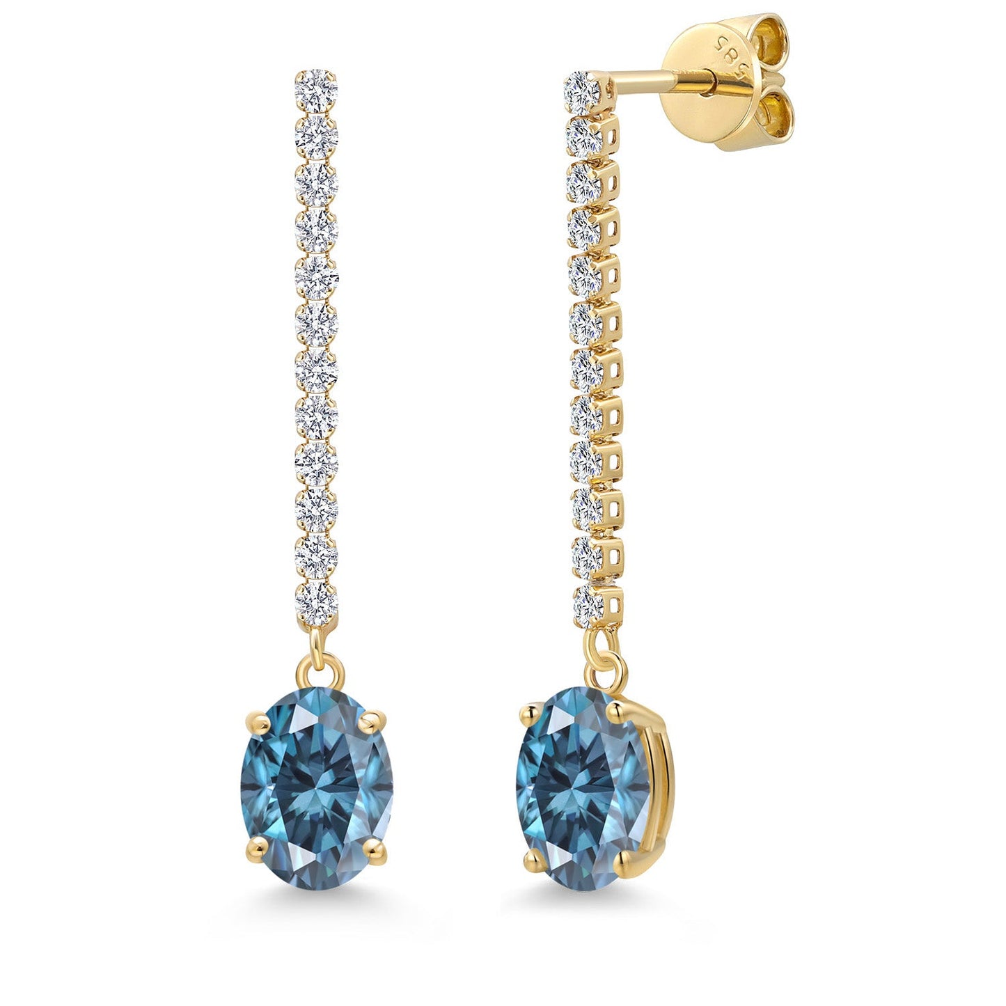 14K Yellow Gold Gemstone Birthstone and White Lab Grown Diamond Long Liner Dangle Earrings for Women | Oval Cut 8X6MM | Round 1.5MM | Yellow Gold Chain Drop Earrings