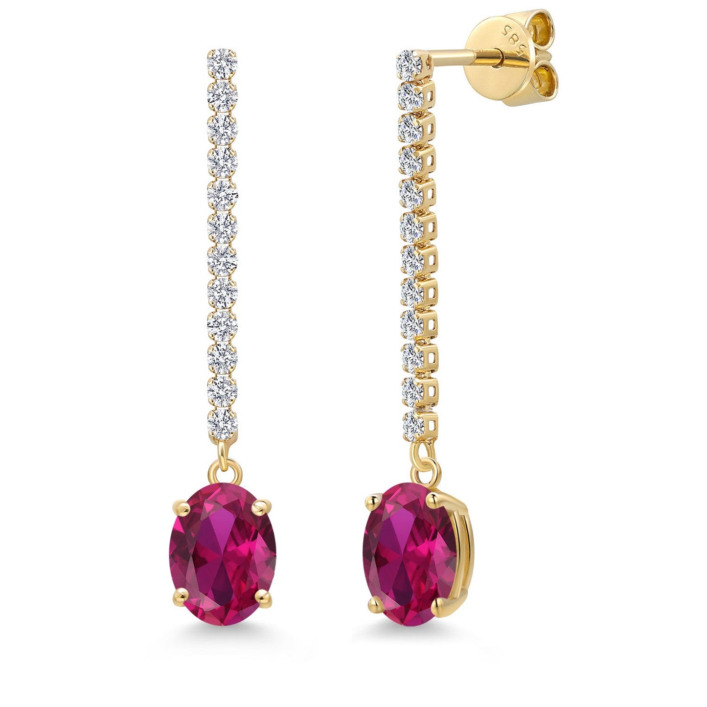 14K Yellow Gold Gemstone Birthstone and White Lab Grown Diamond Long Liner Dangle Earrings for Women | Oval Cut 8X6MM | Round 1.5MM | Yellow Gold Chain Drop Earrings