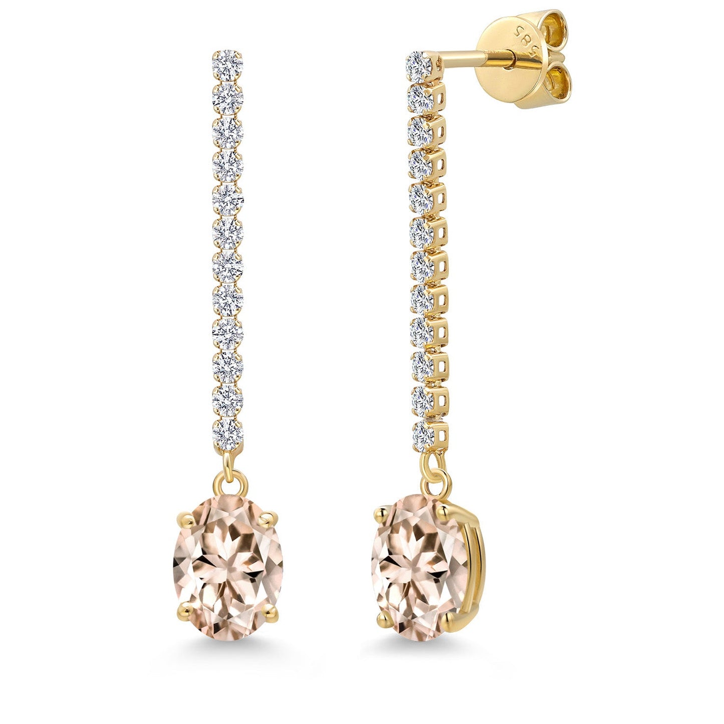 14K Yellow Gold Gemstone Birthstone and White Lab Grown Diamond Long Liner Dangle Earrings for Women | Oval Cut 8X6MM | Round 1.5MM | Yellow Gold Chain Drop Earrings