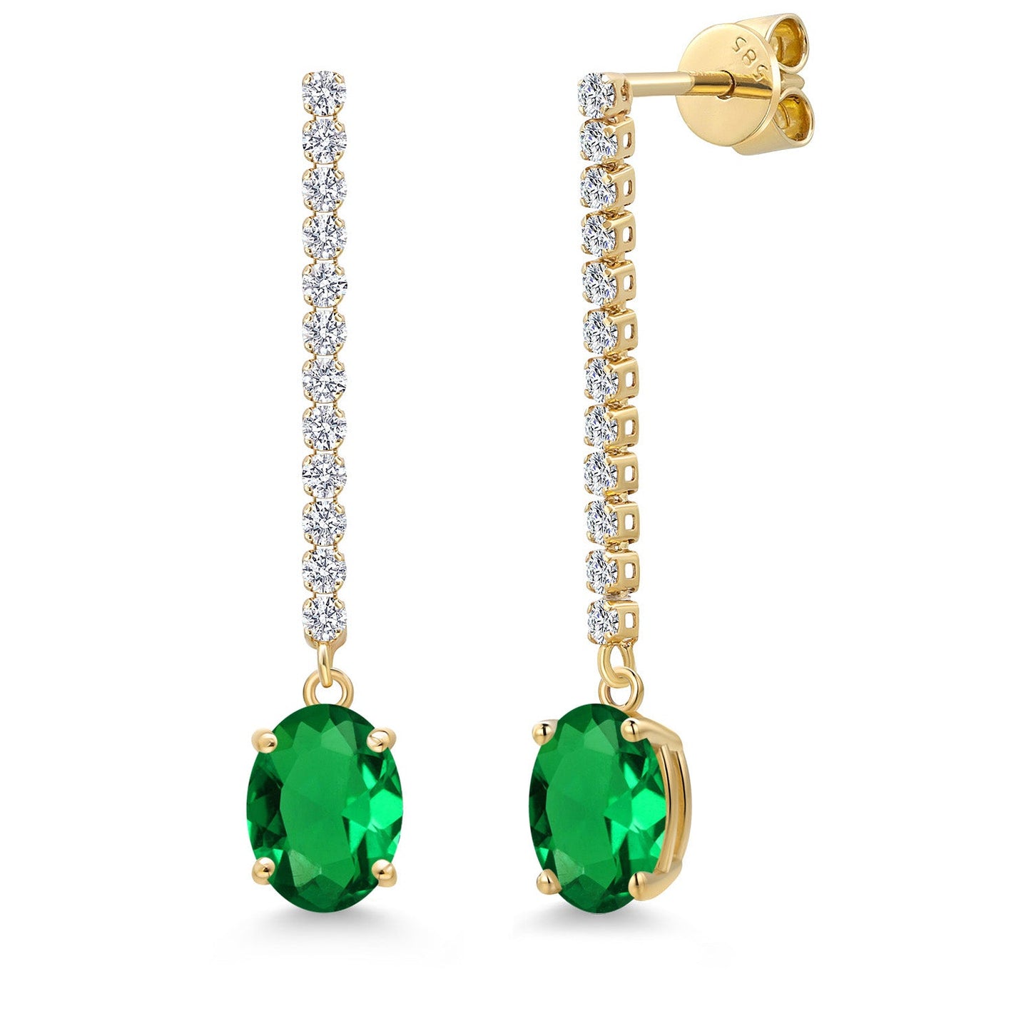 14K Yellow Gold Gemstone Birthstone and White Lab Grown Diamond Long Liner Dangle Earrings for Women | Oval Cut 8X6MM | Round 1.5MM | Yellow Gold Chain Drop Earrings