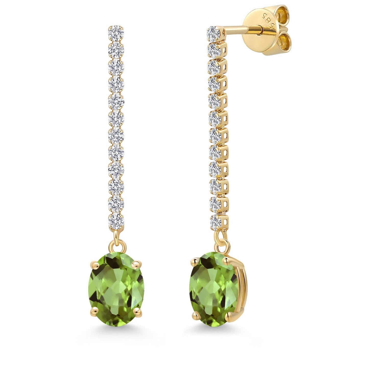 14K Yellow Gold Gemstone Birthstone and White Lab Grown Diamond Long Liner Dangle Earrings for Women | Oval Cut 8X6MM | Round 1.5MM | Yellow Gold Chain Drop Earrings