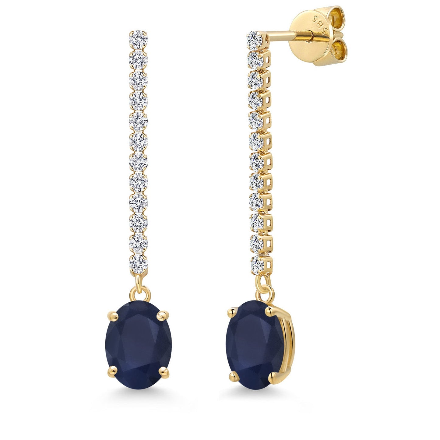 14K Yellow Gold Gemstone Birthstone and White Lab Grown Diamond Long Liner Dangle Earrings for Women | Oval Cut 8X6MM | Round 1.5MM | Yellow Gold Chain Drop Earrings