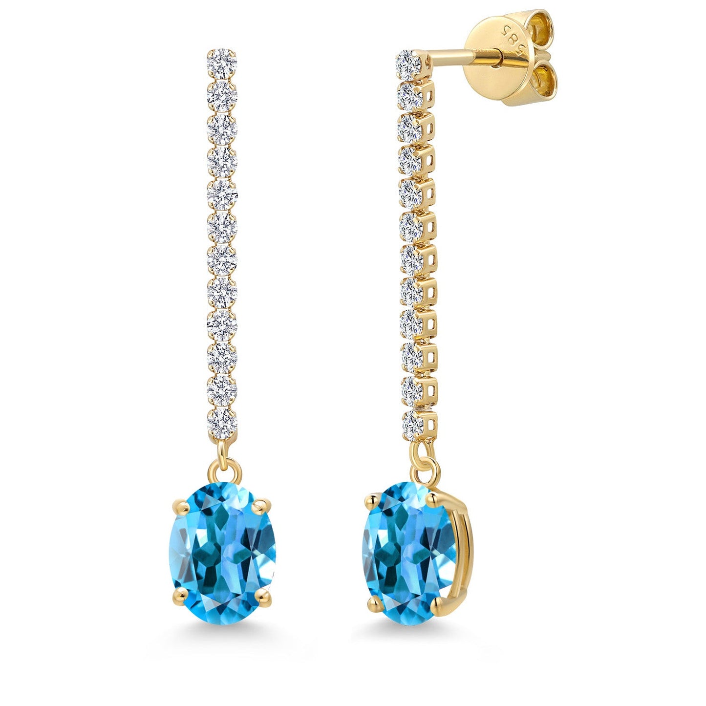 14K Yellow Gold Gemstone Birthstone and White Lab Grown Diamond Long Liner Dangle Earrings for Women | Oval Cut 8X6MM | Round 1.5MM | Yellow Gold Chain Drop Earrings
