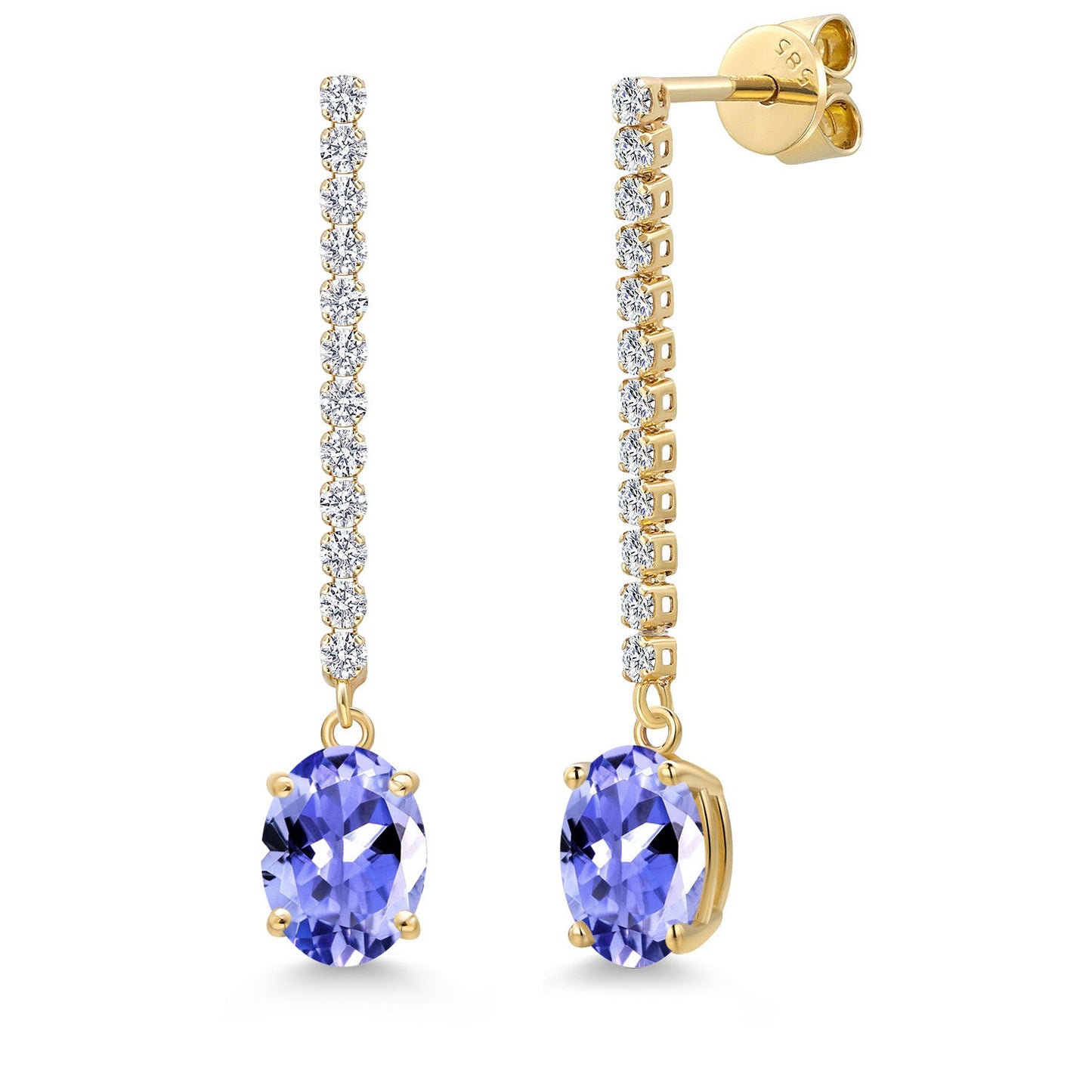 14K Yellow Gold Gemstone Birthstone and White Lab Grown Diamond Long Liner Dangle Earrings for Women | Oval Cut 8X6MM | Round 1.5MM | Yellow Gold Chain Drop Earrings