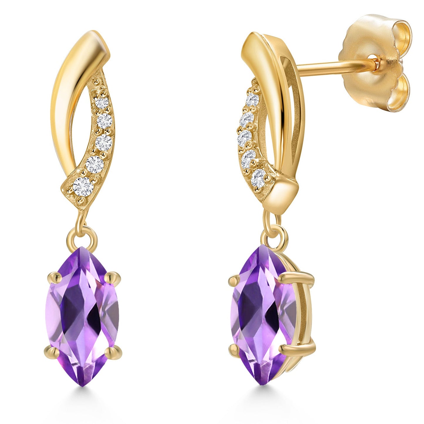 14K Yellow Gold Gemstone Birthstone and Lab Grown Diamond Dangle Earrings for Women | Marquise Cut 8X4MM and Round 1MM | Fine Jewelry Gifts for Her Mom Women Wife