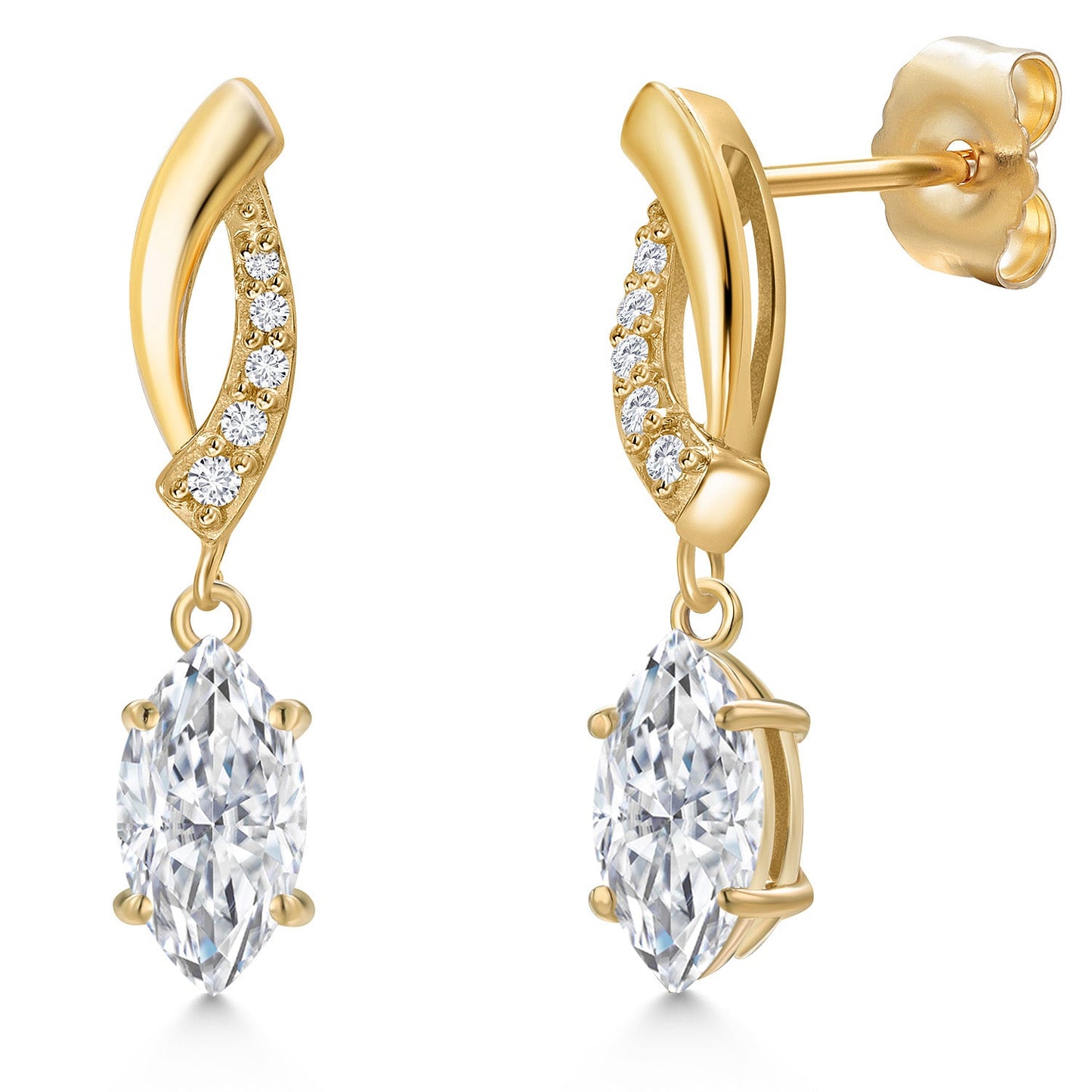 14K Yellow Gold Gemstone Birthstone and Lab Grown Diamond Dangle Earrings for Women | Marquise Cut 8X4MM and Round 1MM | Fine Jewelry Gifts for Her Mom Women Wife