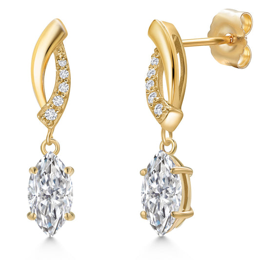 14K Yellow Gold Gemstone Birthstone and Lab Grown Diamond Dangle Earrings for Women | Marquise Cut 8X4MM and Round 1MM | Fine Jewelry Gifts for Her Mom Women Wife