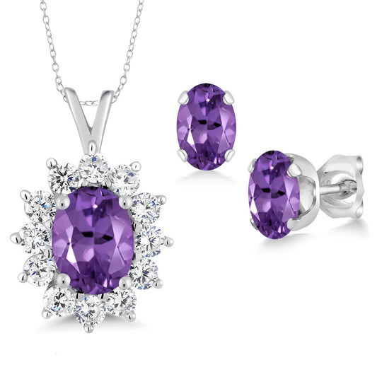 8X6MM and 6X4MM Oval Gemstone Birthstone Pendant and Earrings Jewelry Set For Women | 925 Sterling Silver | Fine Jewelry Gifts for Her Mom Women Wife | With 18 Inch Chain